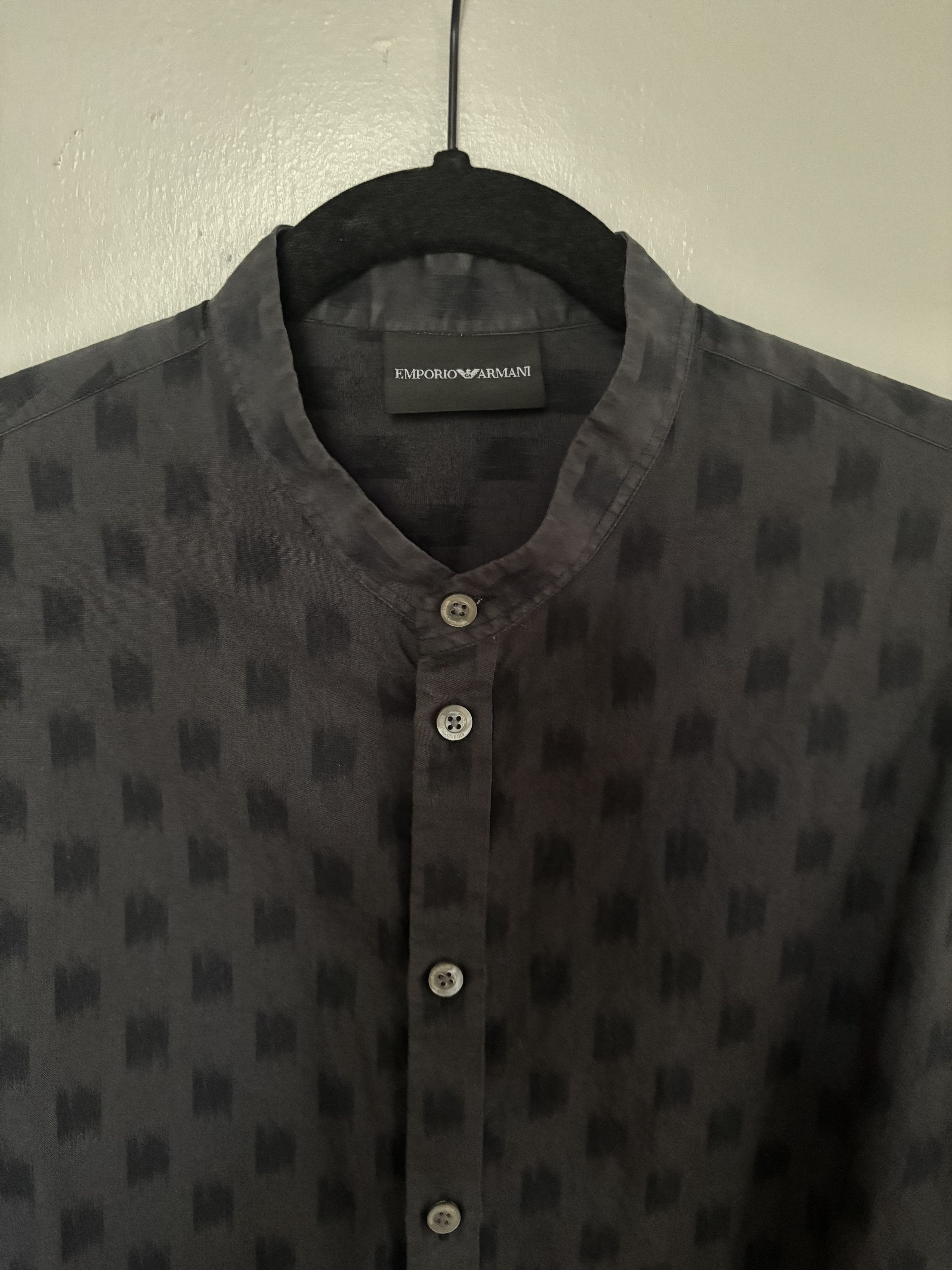 Emporio Armani Emporio Armani Green Ikat Mandarin Collar Shirt Size US S / EU 44-46 / 1 - 3 Thumbnail