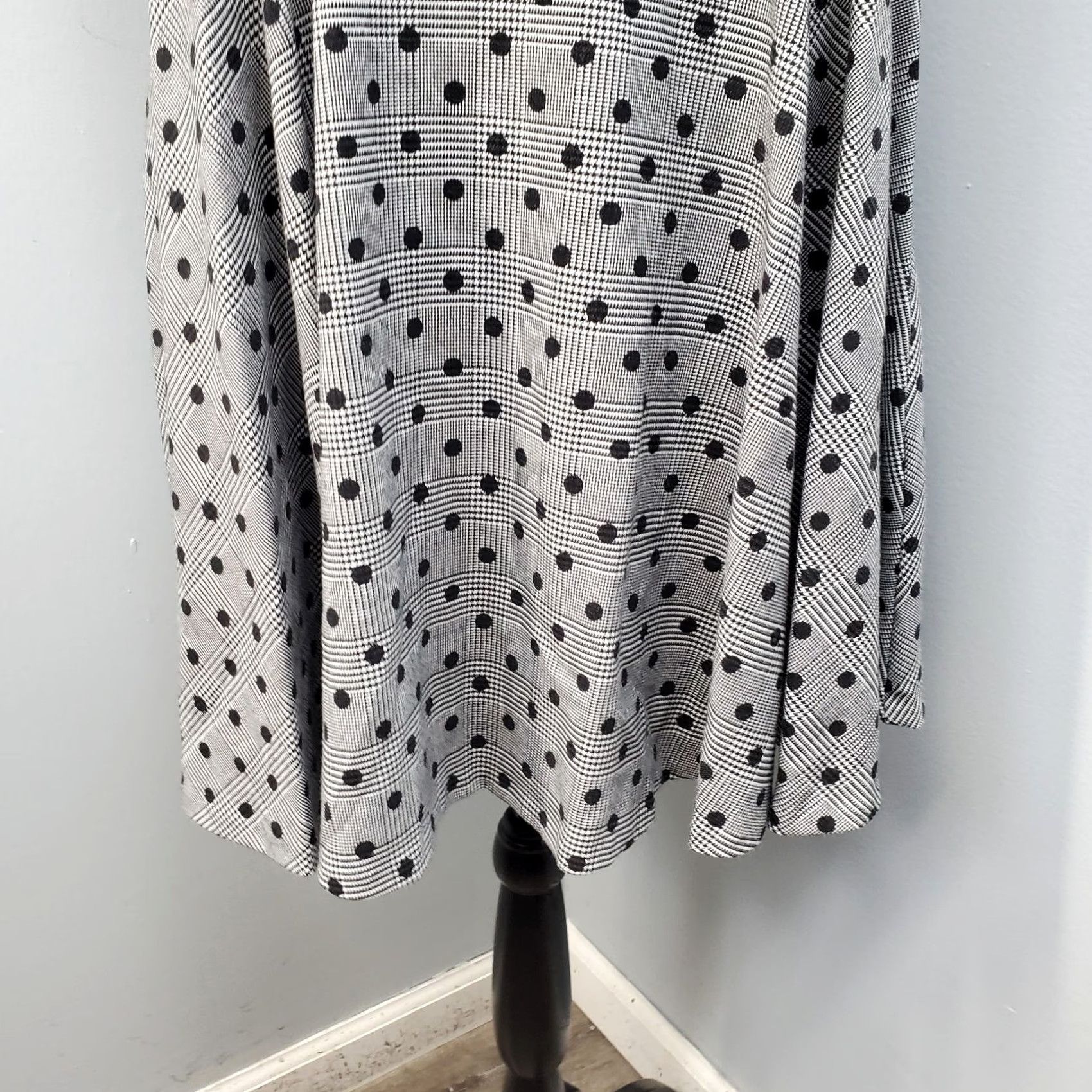Vintage Elle Brand Fit & Flare Dress Womens Size 12 Black White Glen Plaid Polka Dot Back Zip Midi Sleeveless Spring Summer Casual Womens Size XL / US 12-14 / IT 48-50 - 4 Thumbnail