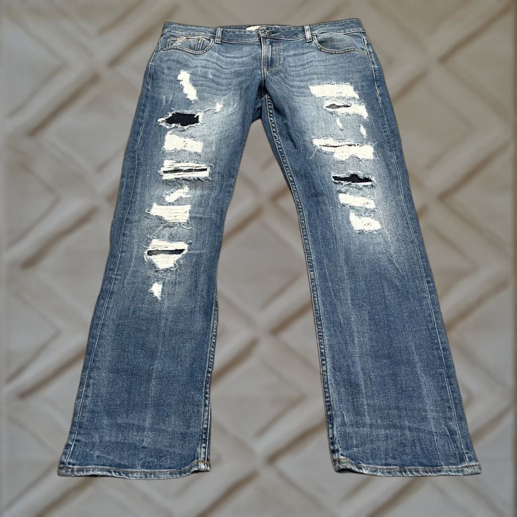 GUESS Slim Tapered Distressed Denim Jeans Men 38 Blue Medium Wash Stretch Casual