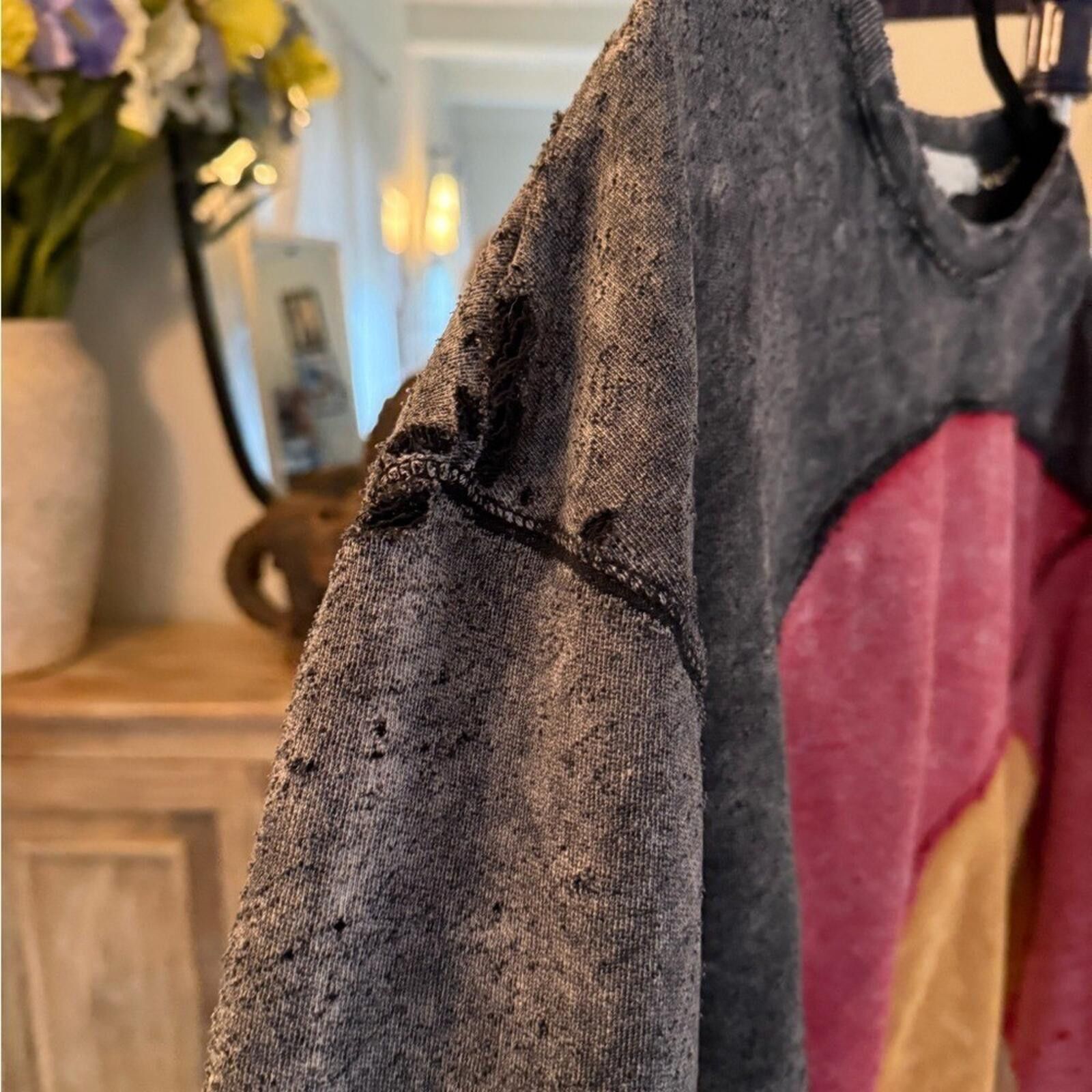 Other Gilded Intent Distressed Color Block Washed Sweatshirt Size XS / US 0-2 / IT 36-38 - 5 Thumbnail