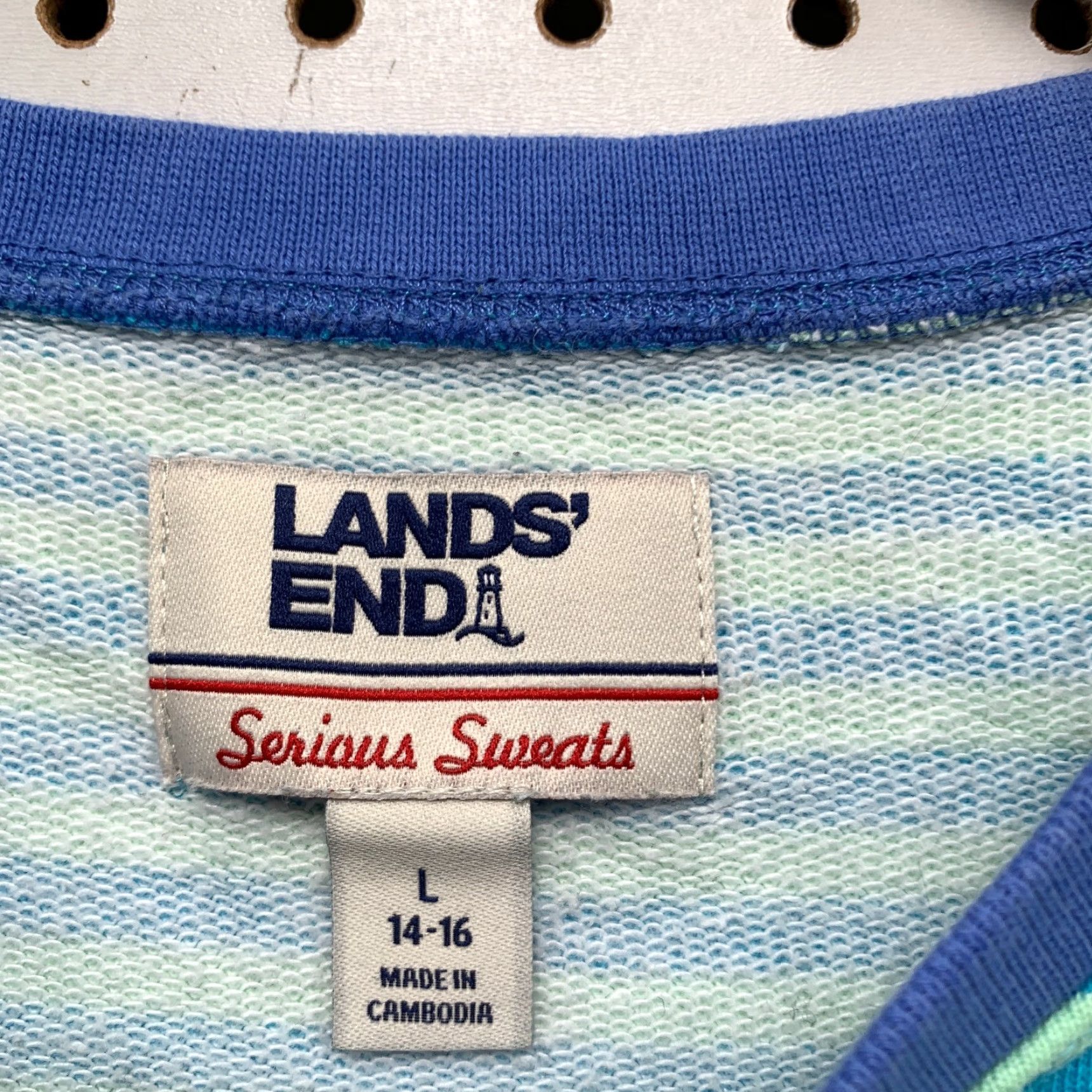 Lands' End Lands' End Serious Sweats Crewneck Sweatshirt Womens L Blue Happy Stripes 22.5x28 Size L / US 10 / IT 46 - 2 Thumbnail