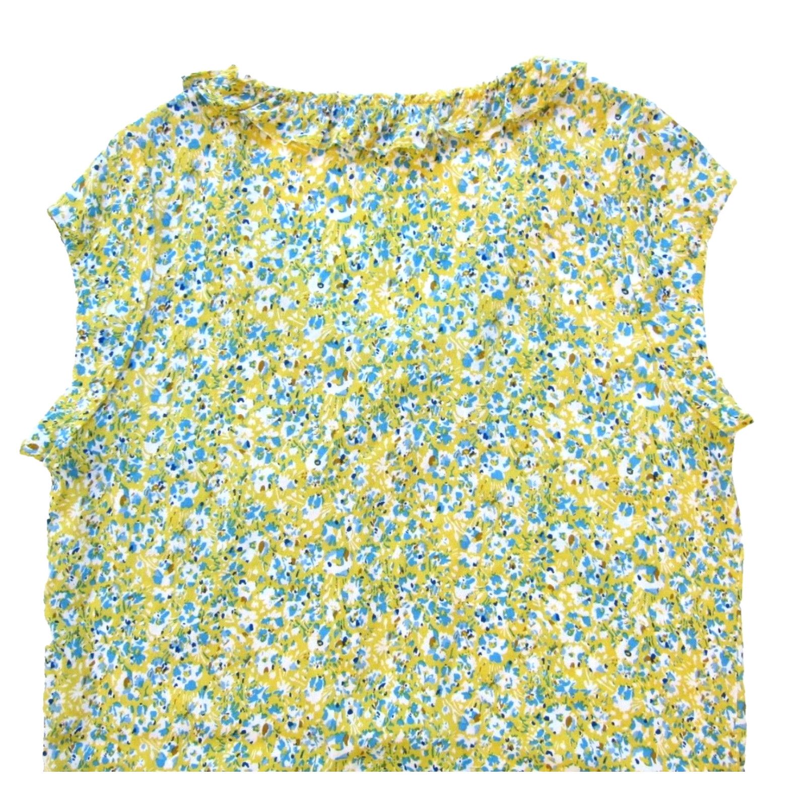 Gerard Darel GERARD DAREL Rayon Yellow Blue Floral Cap Sleeve V-Neck Midi Sun Dress 40 Large Size L / US 10 / IT 46 - 5 Thumbnail