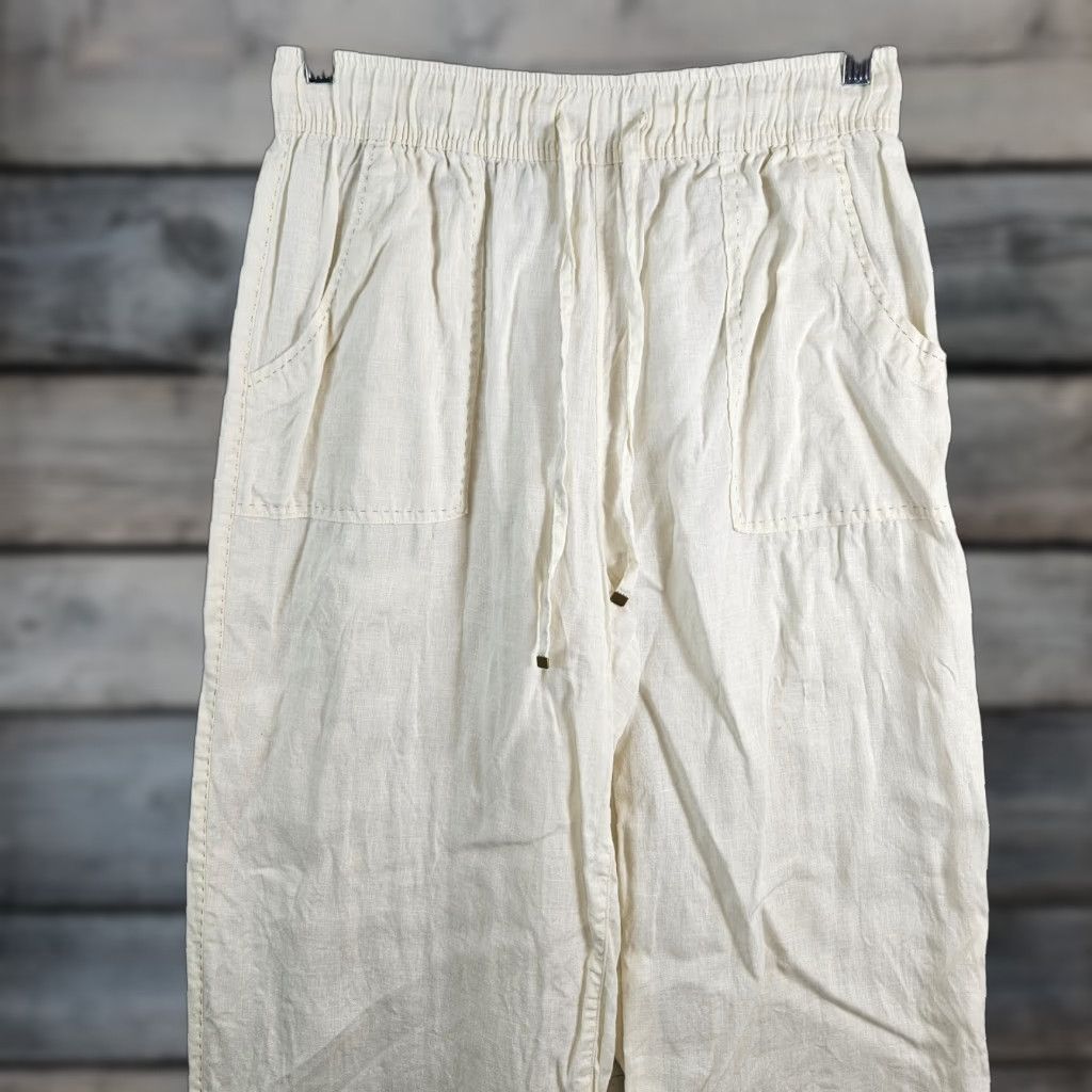 Vintage Calypso St Barth Womens Cropped Linen Pants L Ivory High Rise Wide-Leg Size 36" / US 14 / IT 50 - 1 Thumbnail