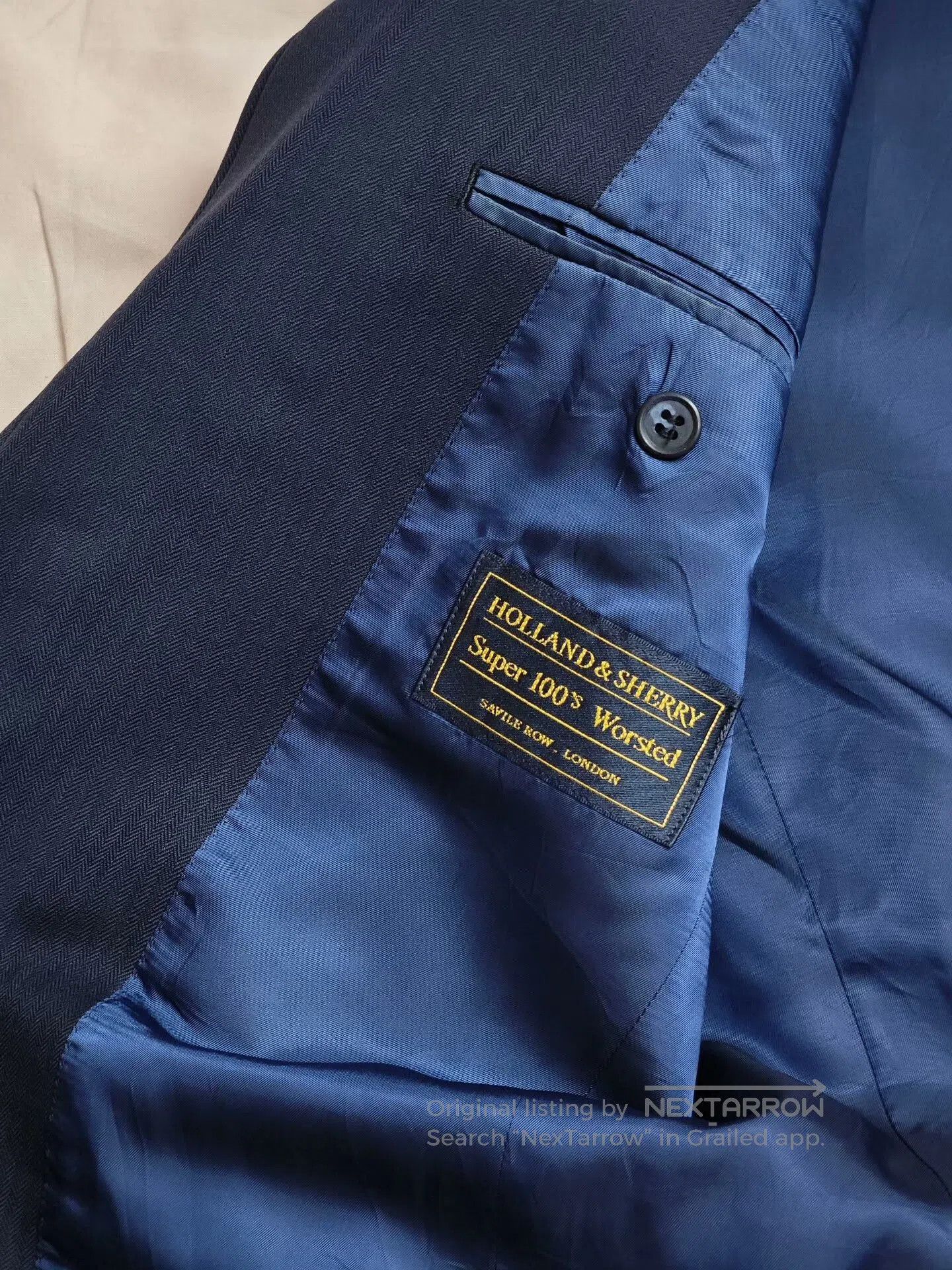 Holland & Sherry Custom Navy Wool Suit Jacket. Size US S / EU 44-46 / 1 - 7 Thumbnail