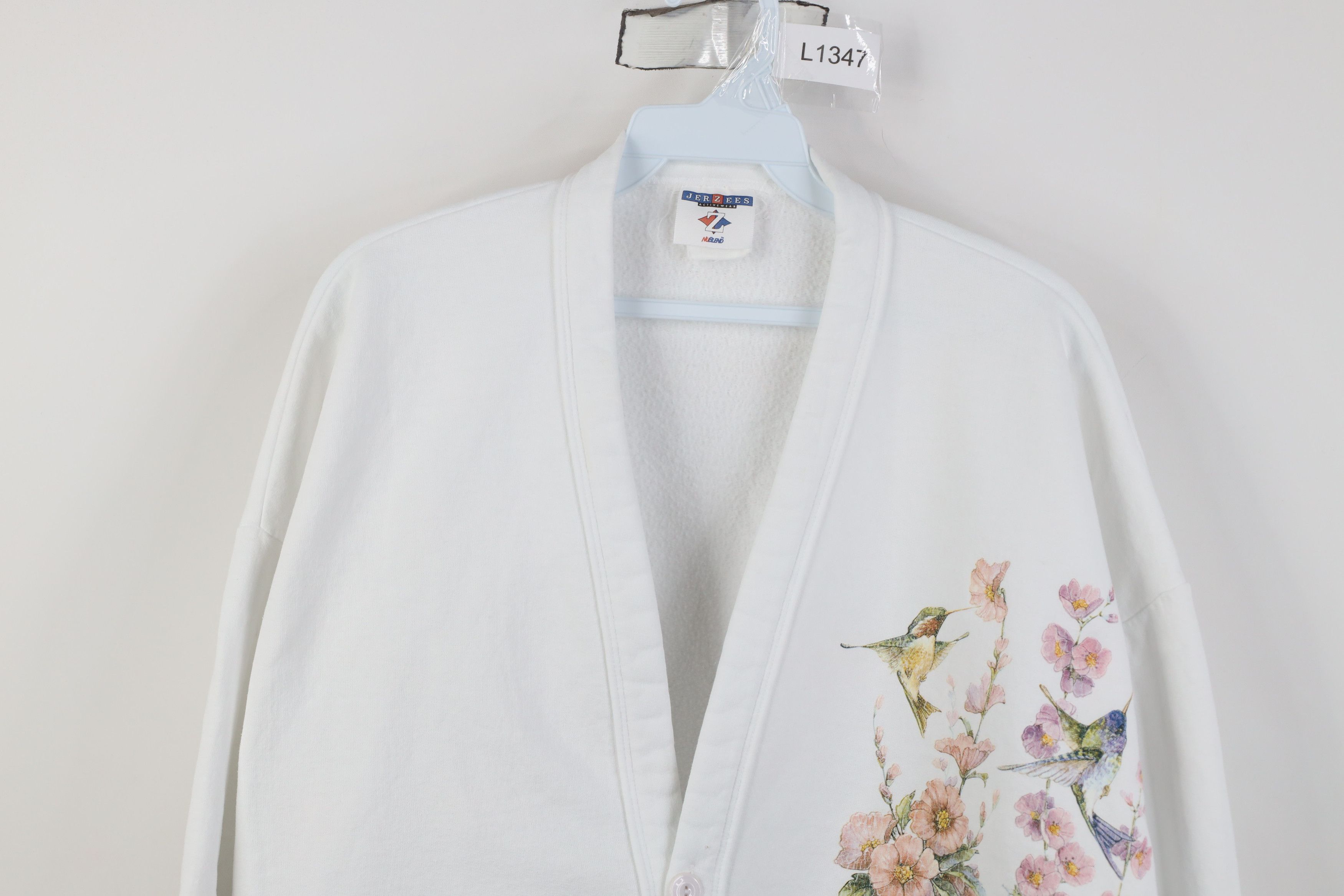 Vintage Vintage 90s Streetwear Hummingbird Cardigan Sweatshirt White Size XXL / US 16-18 / IT 52-54 - 2 Thumbnail