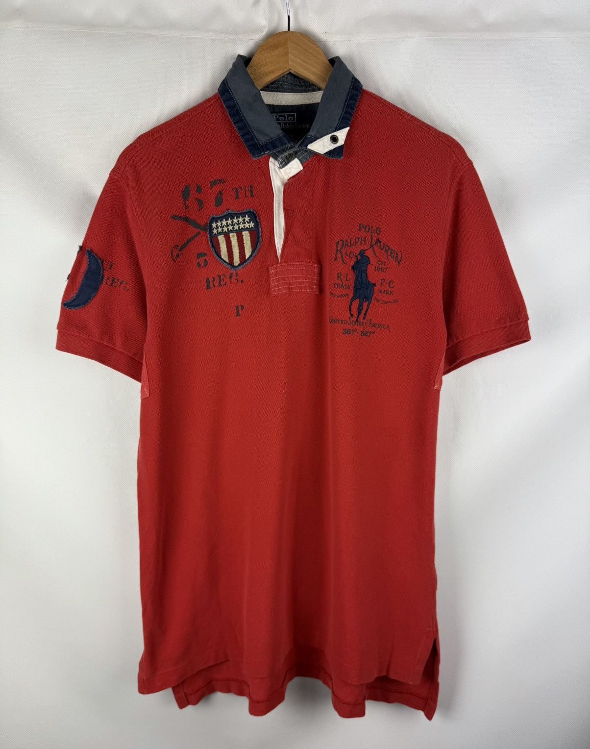 Polo Ralph Lauren Polo By Ralph Lauren Vintage Men USA Flag Logo Polo T Shirt Size US L / EU 52-54 / 3 - 1 Thumbnail