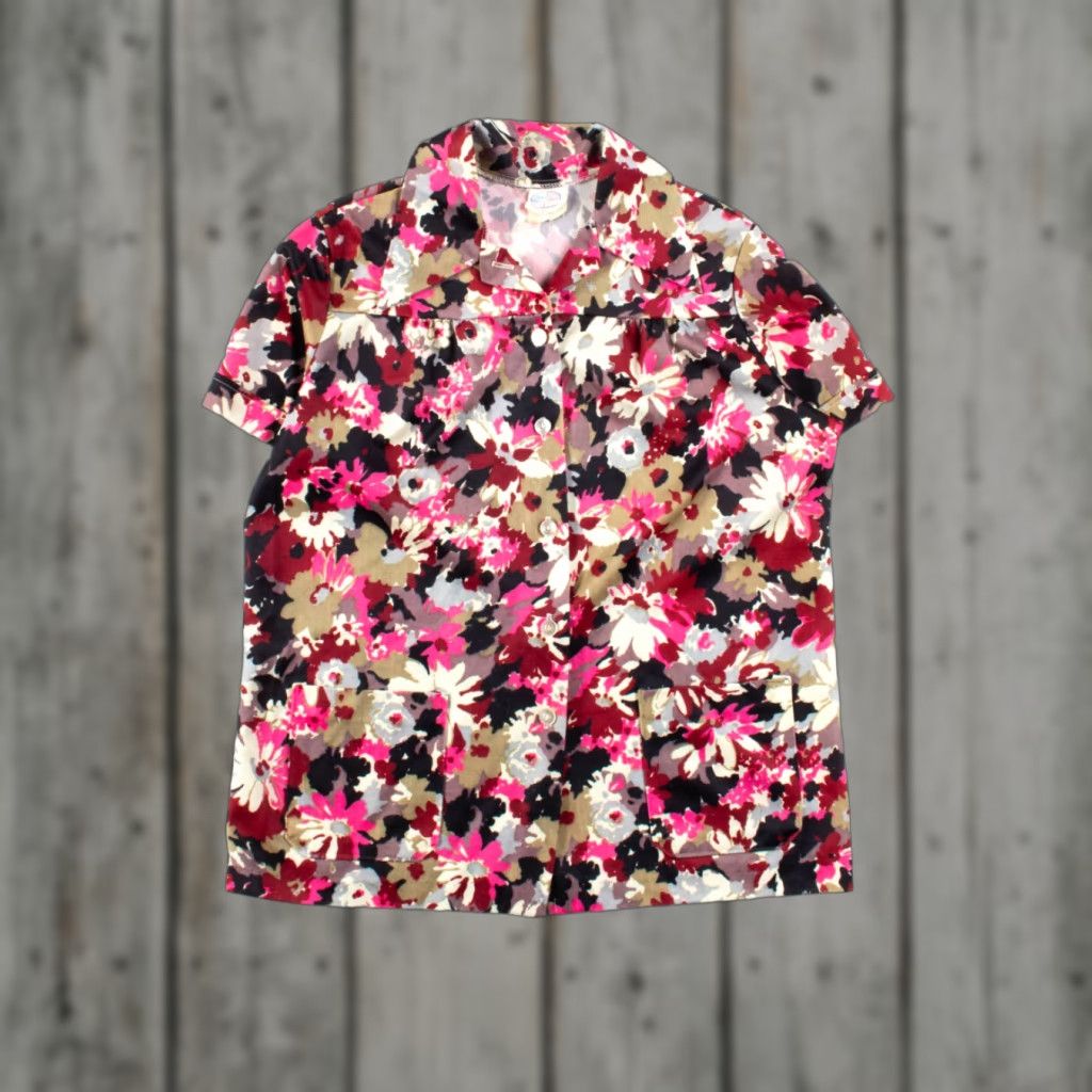 Vintage VINTAGE Land 'n Sea Shirt Blouse Large Black Floral Butterfly Collar Shirt Blouse Womens Size L / US 10 / IT 46 - 1 Thumbnail