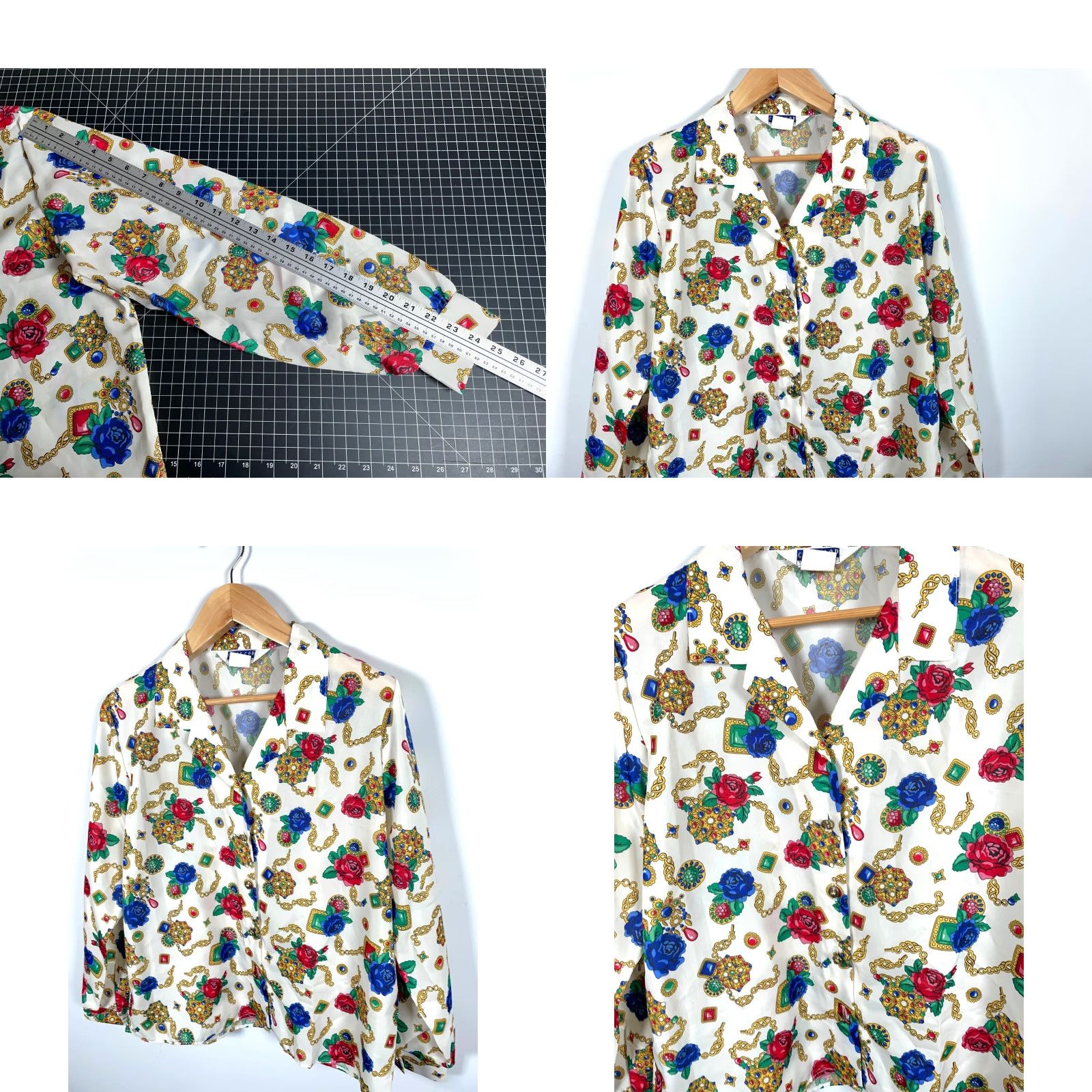 Vintage Cape Cod Floral Gold Chains Print Shirt Women's XL White Camp Collar AOP Vintage 90s Bohemian Retro Flower Shirt Womens XL White Cape Cod Size XL / US 12-14 / IT 48-50 - 8 Thumbnail