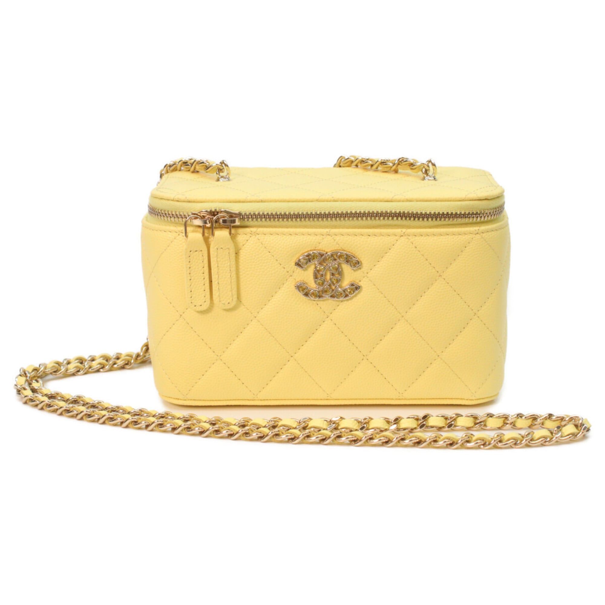 Chanel CHANEL AP4530 Yellow Caviar Leather Matelassé Shoulder Vanity Bag with Gold Hardware and Heart Rhinestone Coco Mark - Women's Size ONE SIZE - 1 Thumbnail