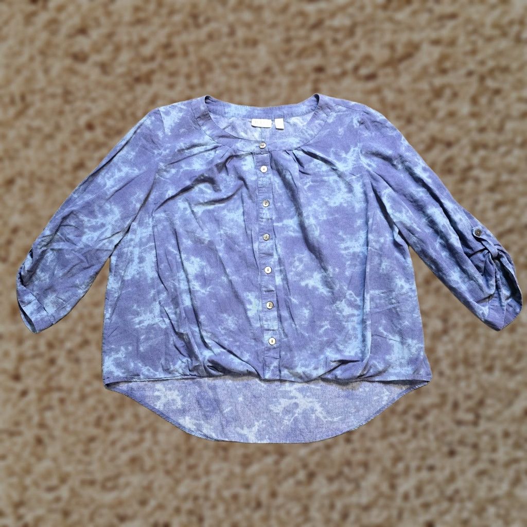 Vintage LOGO Lori Goldstein Top Shirt Womens Large Blue 3/4 Sleeve Button Casual Boho Size L / US 10 / IT 46 - 1 Thumbnail