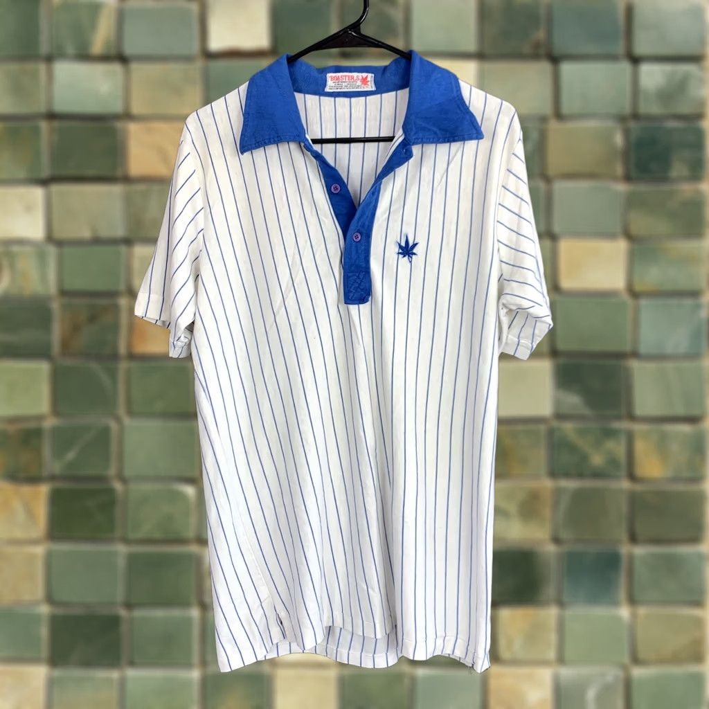 Vintage VINTAGE Boasters Polo Shirt Mens XL Short Sleeve White Blue Pinstripe 1970s Rugby Decade Size US XL / EU 56 / 4 - 1 Thumbnail