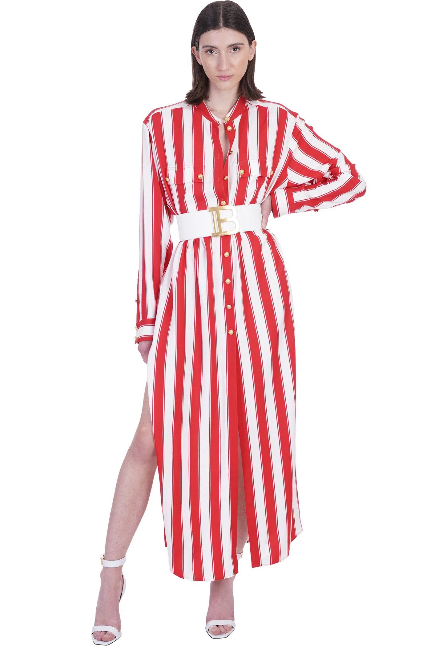 Balmain o1y0525 Maxi Dress in Red/White Size S / US 4 / IT 40 - 2 Thumbnail