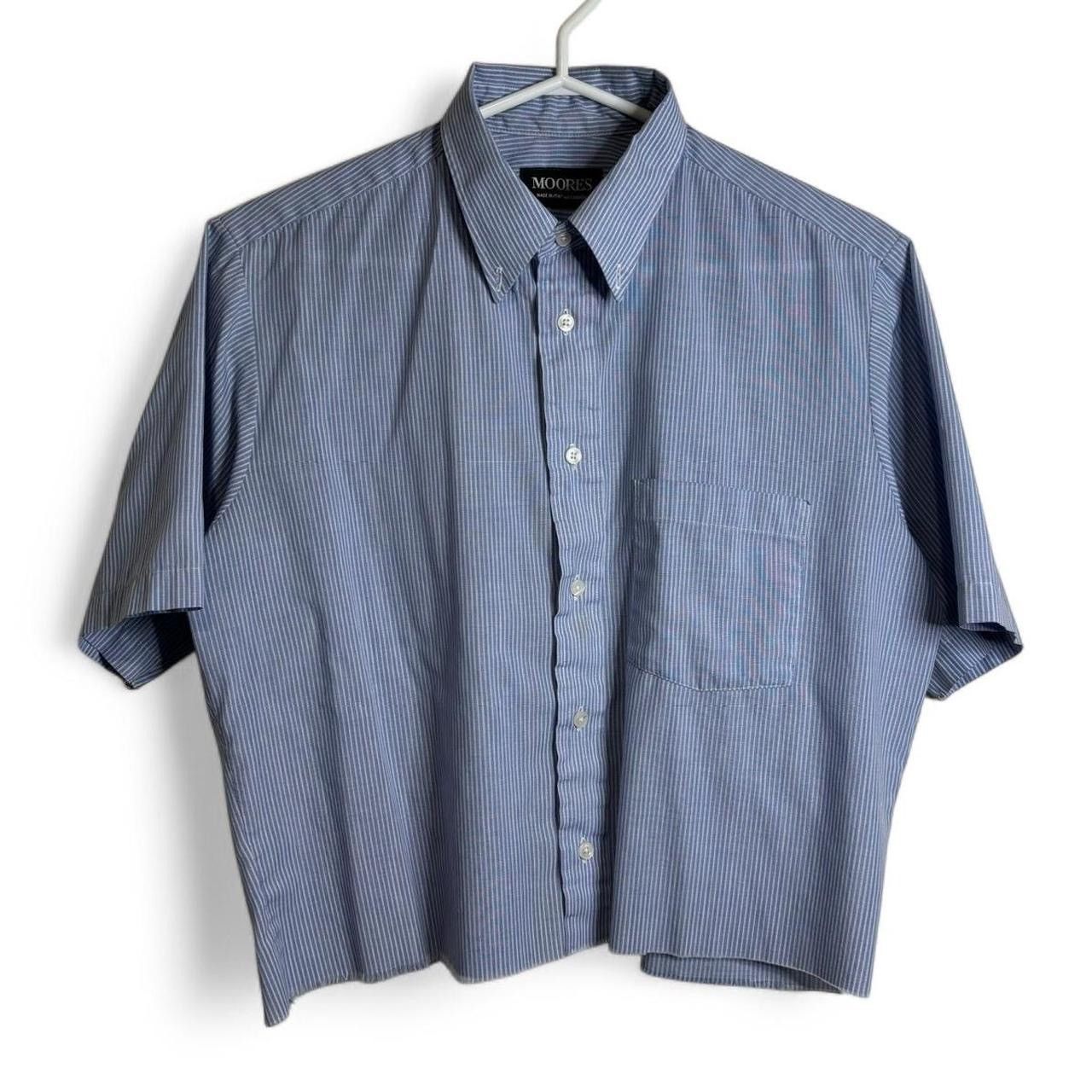 Vintage Vintage 1990s Striped Blue Cropped Boxy Button-Up Shirt Size US S / EU 44-46 / 1 - 1 Thumbnail