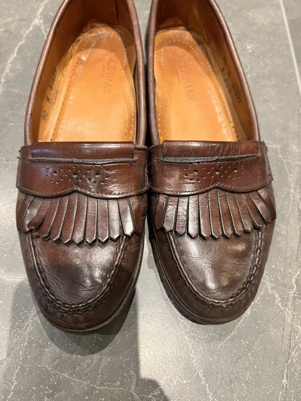 image of Cole Haan Vintage Leather Loafers With Fringe in Brown, Women's (Size 7.5)