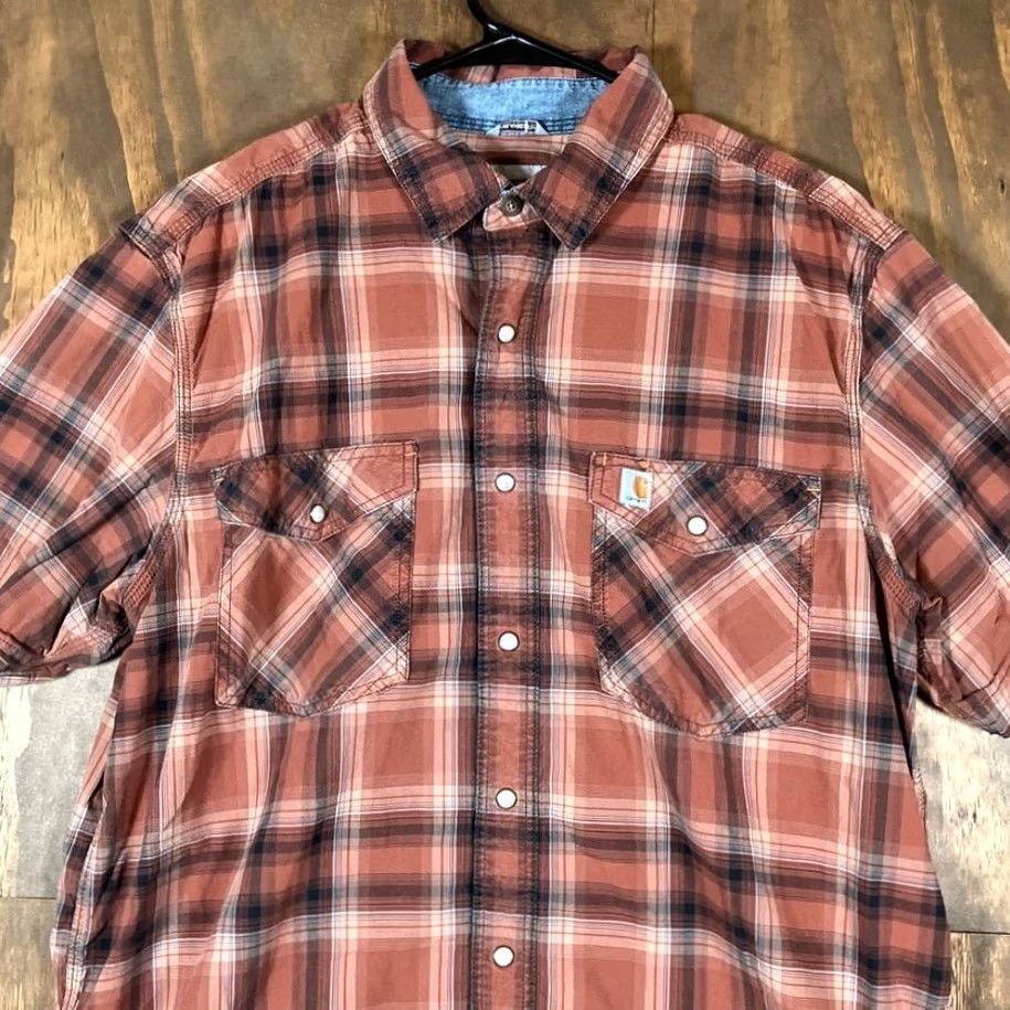 Carhartt Carhartt Shirt Mens Burnt Orange Plaid Pearl Snap Relaxed Fit Stretch Large Size US L / EU 52-54 / 3 - 2 Thumbnail