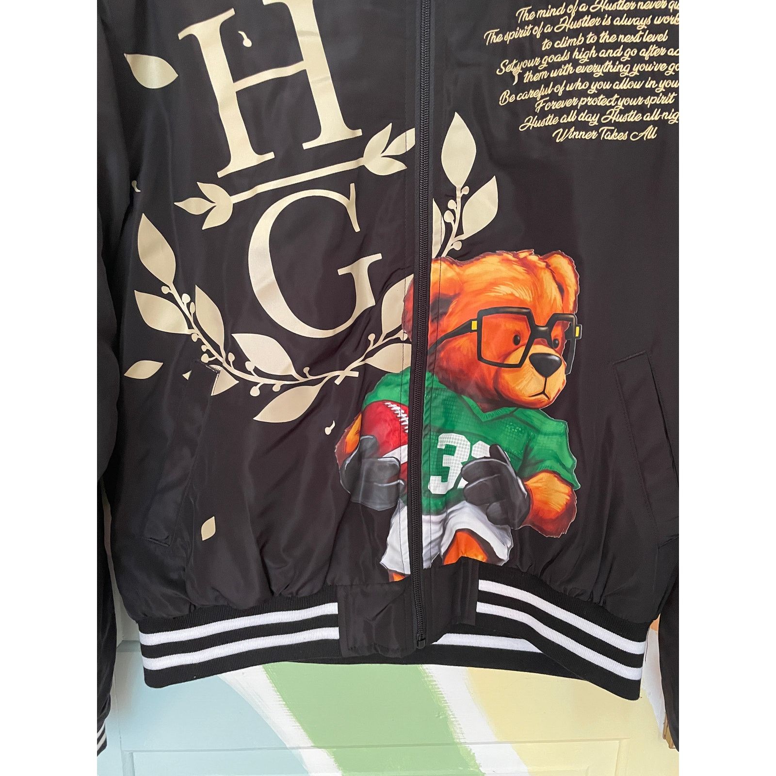Hustle Gang Hustle Gang Varsity Bomber Jacket Bear Graphic Size M Size US M / EU 48-50 / 2 - 4 Thumbnail