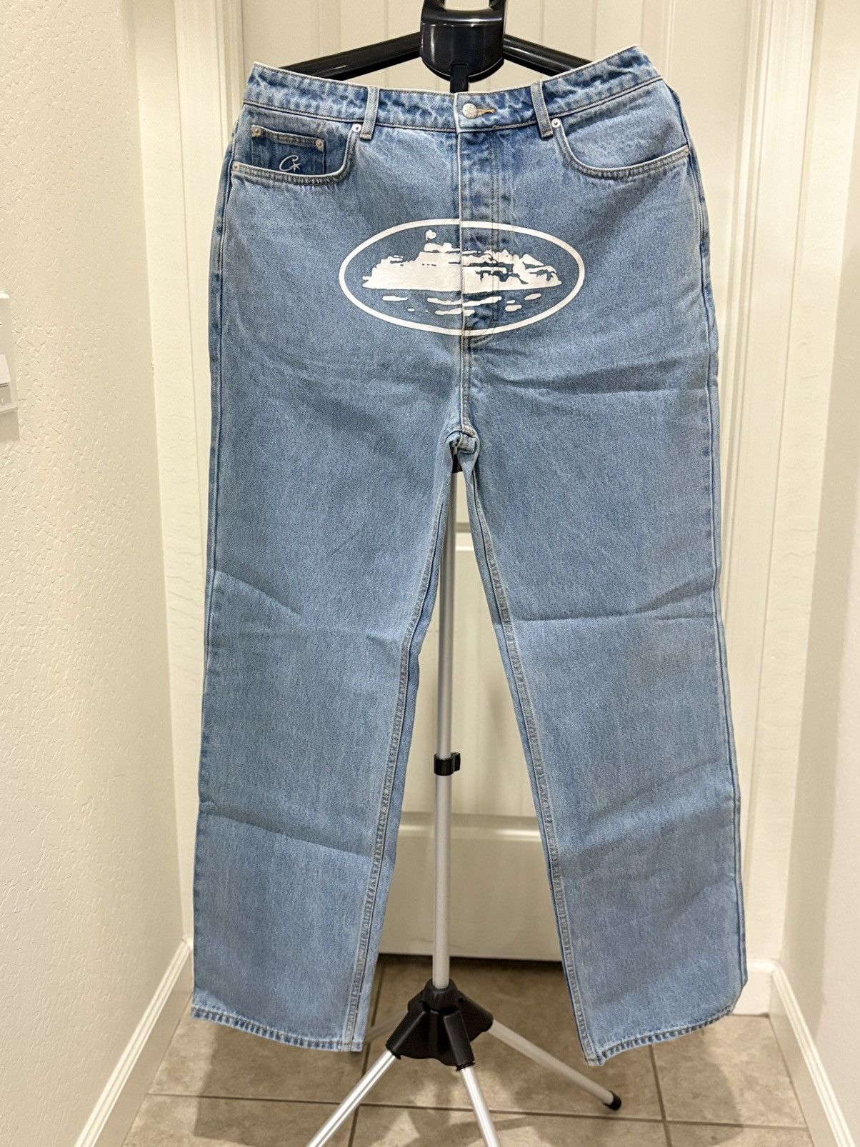 Corteiz Alcatraz Baggy Jeans Washed Blue