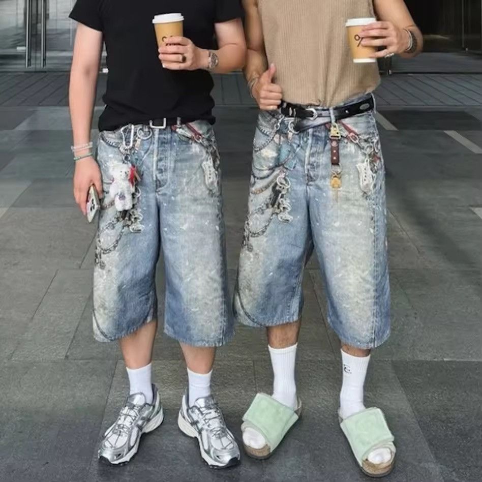Jean × Vintage Streetwear 3D Print Jeans Shorts Size US 31 - 1 Thumbnail