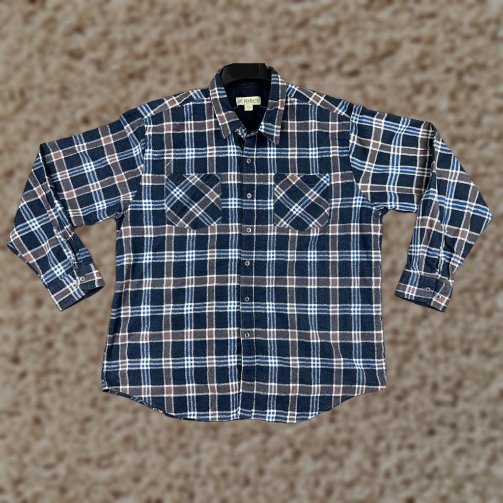 Haband VINTAGE Haband Button-Up Shirt Mens Flannel 100% Cotton Plaid Green Beige XL Blue Chest 44in Camping Outdoor Casual Workwear Buttons Pockets 3X? Size US XL / EU 56 / 4 - 1 Thumbnail