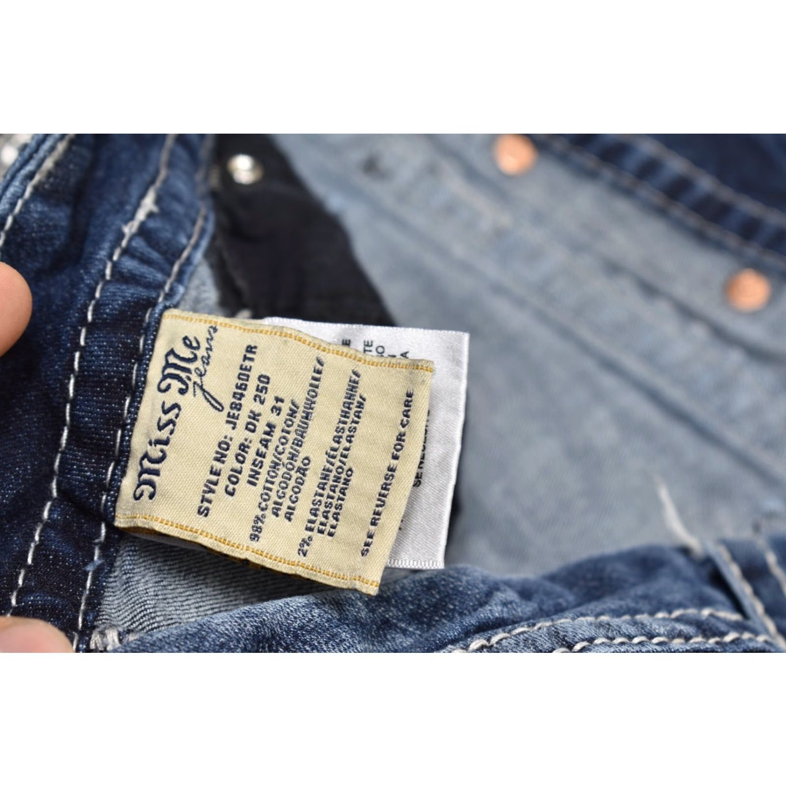 Miss Me Miss Me Women's Jeans Size 32 Dark Wash Rhinestone Mid Rise Easy Straight Leg 5-Pocket Denim Blue Shirt/Bottoms Size 24" / US 00 / IT 34 - 7 Thumbnail