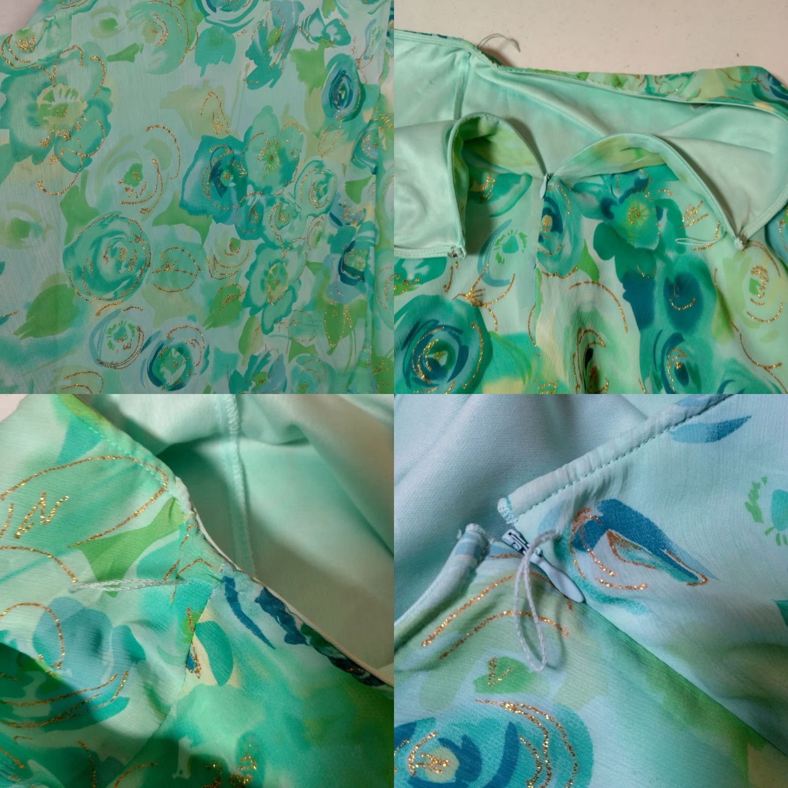 Vintage VINTAGE Dressbarn Skirt Midi Regular 8 Blue Green Gold Floral Semi-sheer Polyester Lined Zips Left Fairycore Easter Y2K Women Size 30" / US 8 / IT 44 - 8 Thumbnail