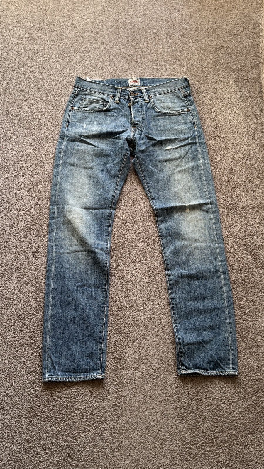 Japanese Brand Helmut Lang Vibe Edwin Jeans Faded Mudwash Ripped Denim Size US 31 - 1 Thumbnail