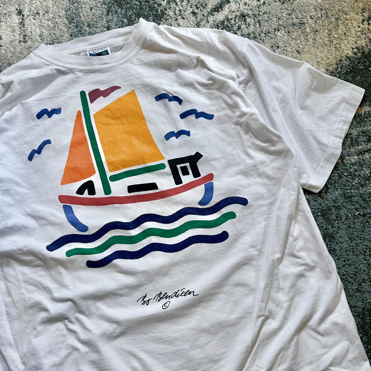 Vintage 80s BO BENDiXEN DENMARK HEAVYWEiGHT 2XL SAiLBOAT TEE POP ART Size US XXL / EU 58 / 5 - 2 Thumbnail