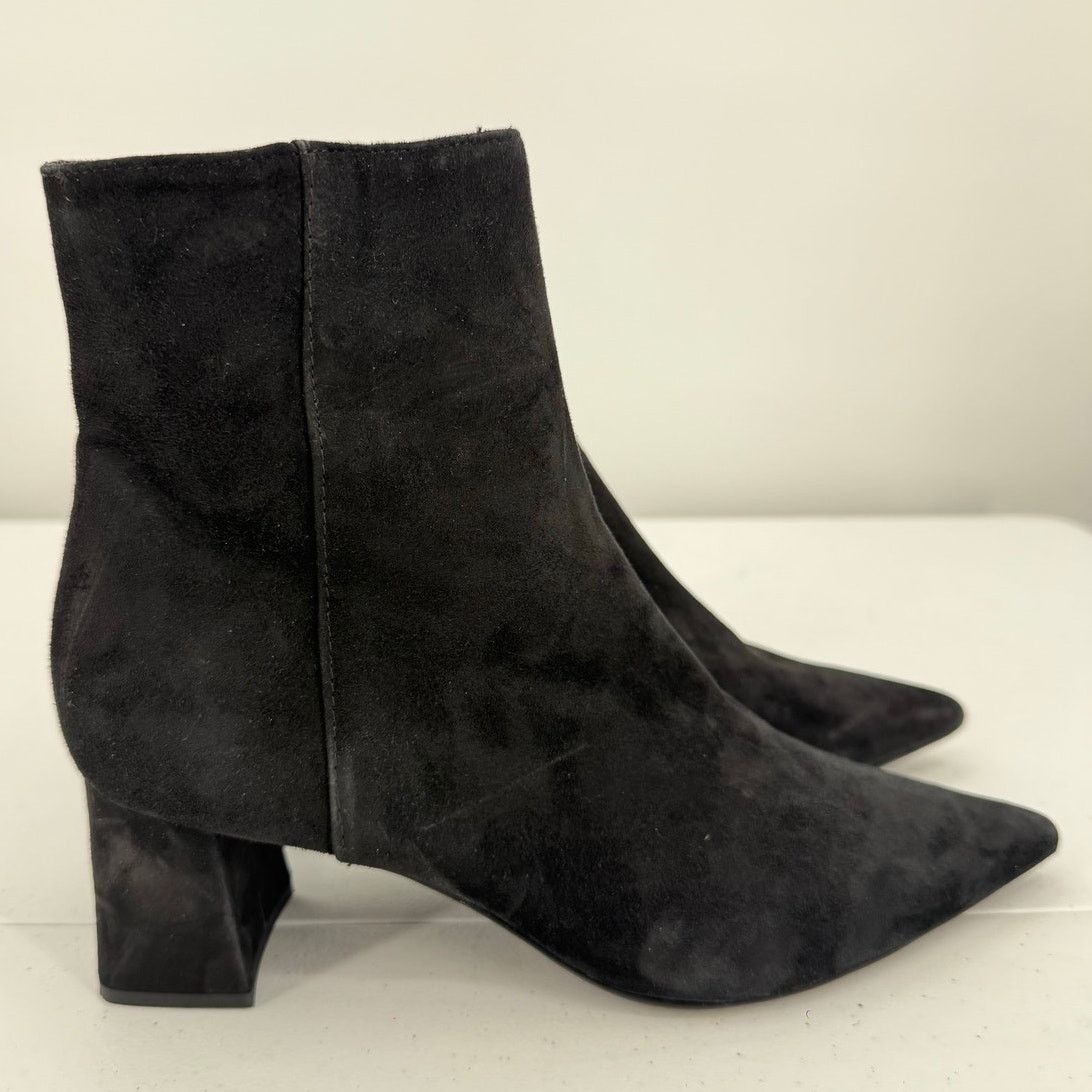 AGL AGL Mimma Black Pointed Toe Block Heel Suede Leather Bootie Size US 7.5 / IT 37.5 - 1 Thumbnail
