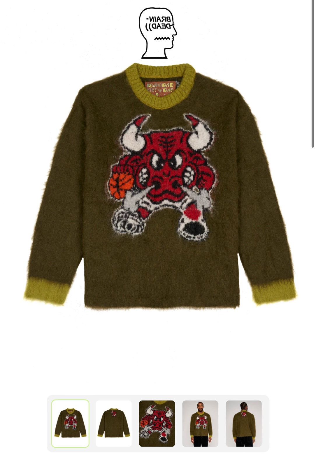 image of Brain Dead X Nba Bulls Sweater in Green, Men's (Size XL)