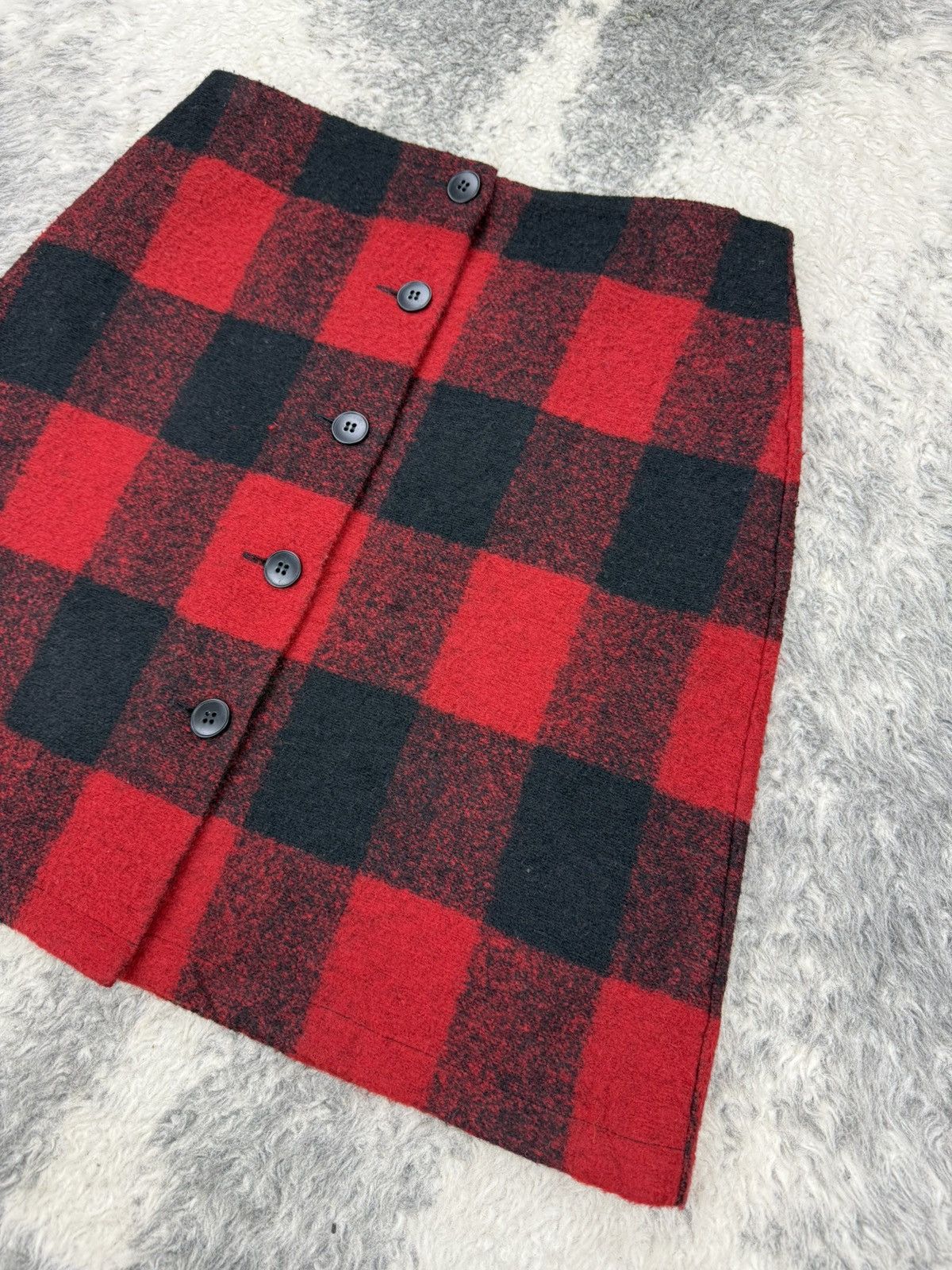 agnes b. Red Tartan Wool Full Front Button Skirt Size 28" / US 6 / IT 42 - 8 Thumbnail