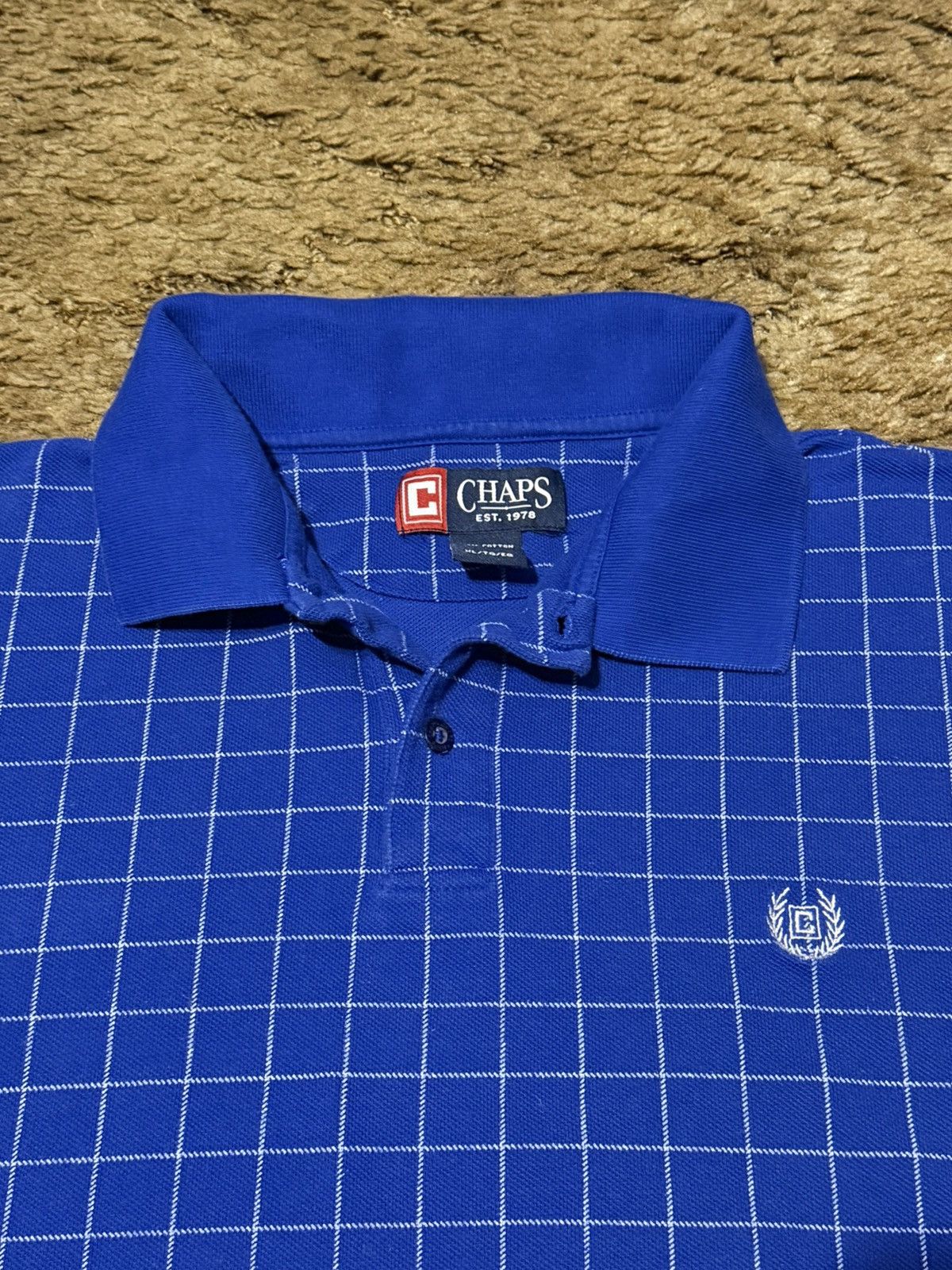 Chaps Vintage Chaps Blue Grid Polo Shirt XLarge Size US XL / EU 56 / 4 - 2 Thumbnail
