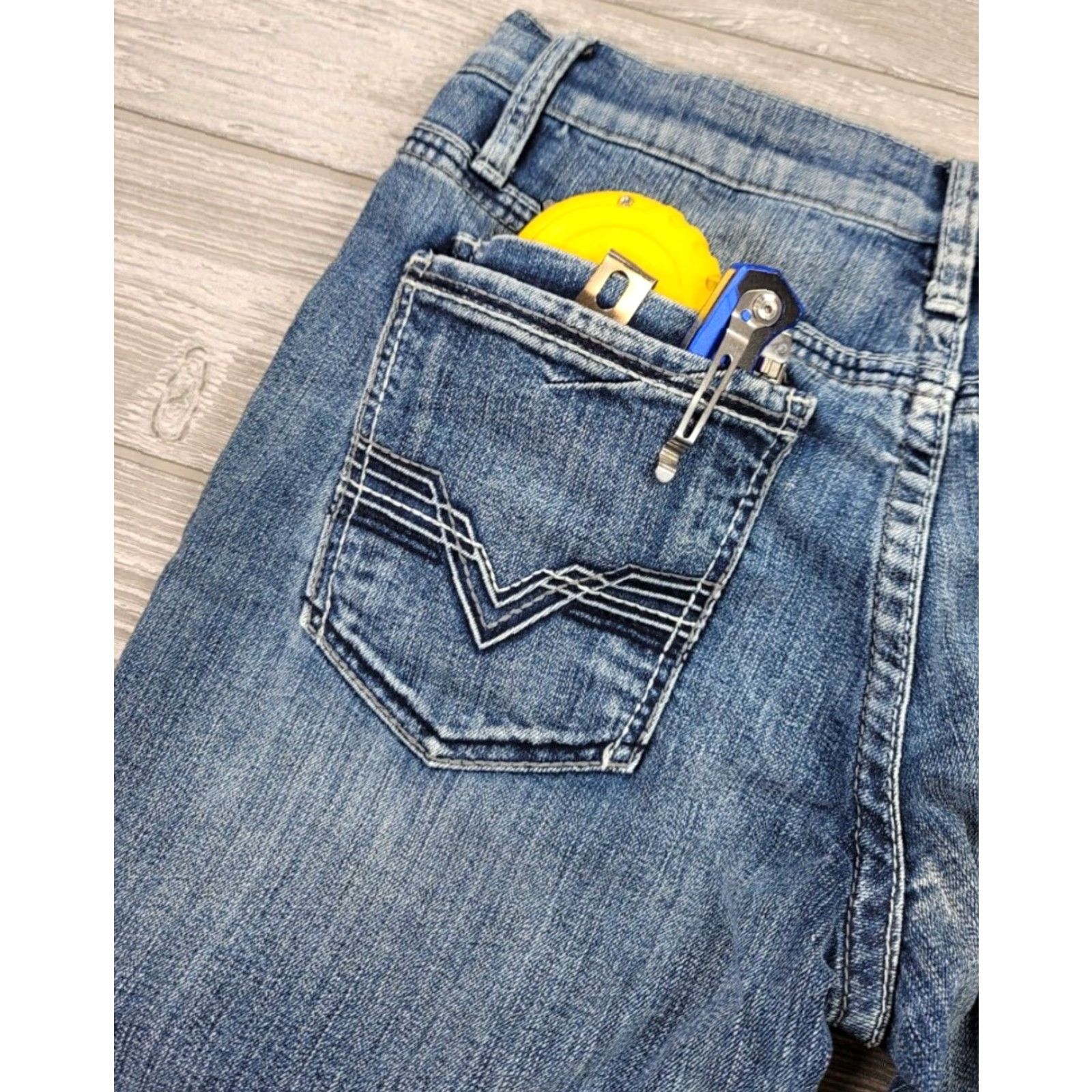 BKE BKE Jake Straight Jeans Men 31x27 Blue Denim Stretch Medium Wash Distressed Fade Regular Mens Size US 31 - 7 Thumbnail