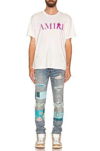 Amiri o1mle0325 Quilted Artpatch Jeans in Clay Indigo Size US 31 - 4 Thumbnail