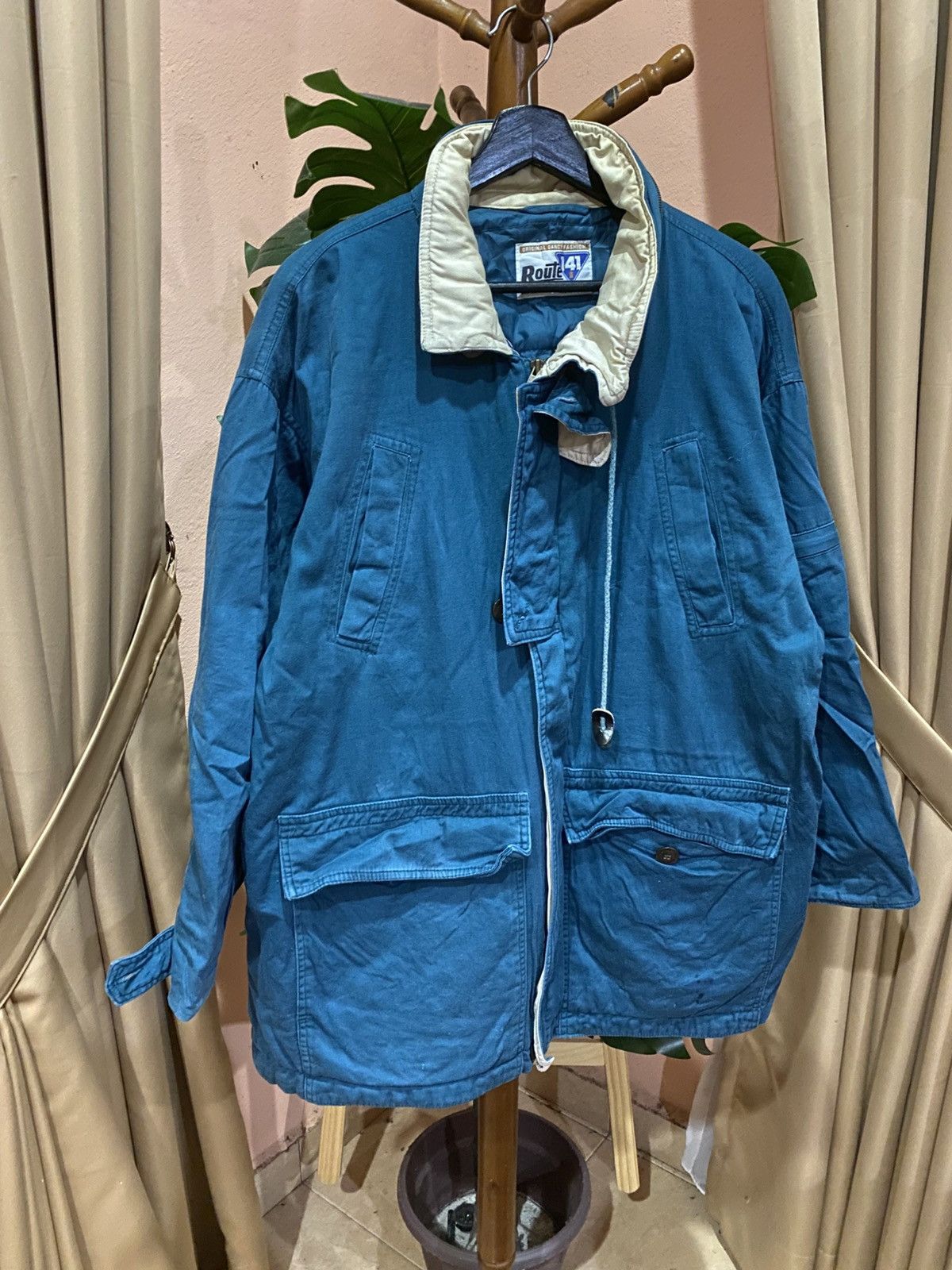 Vintage Vintage Route 141 Blue Cotton Jacket with Beige Collar Size US L / EU 52-54 / 3 - 3 Thumbnail