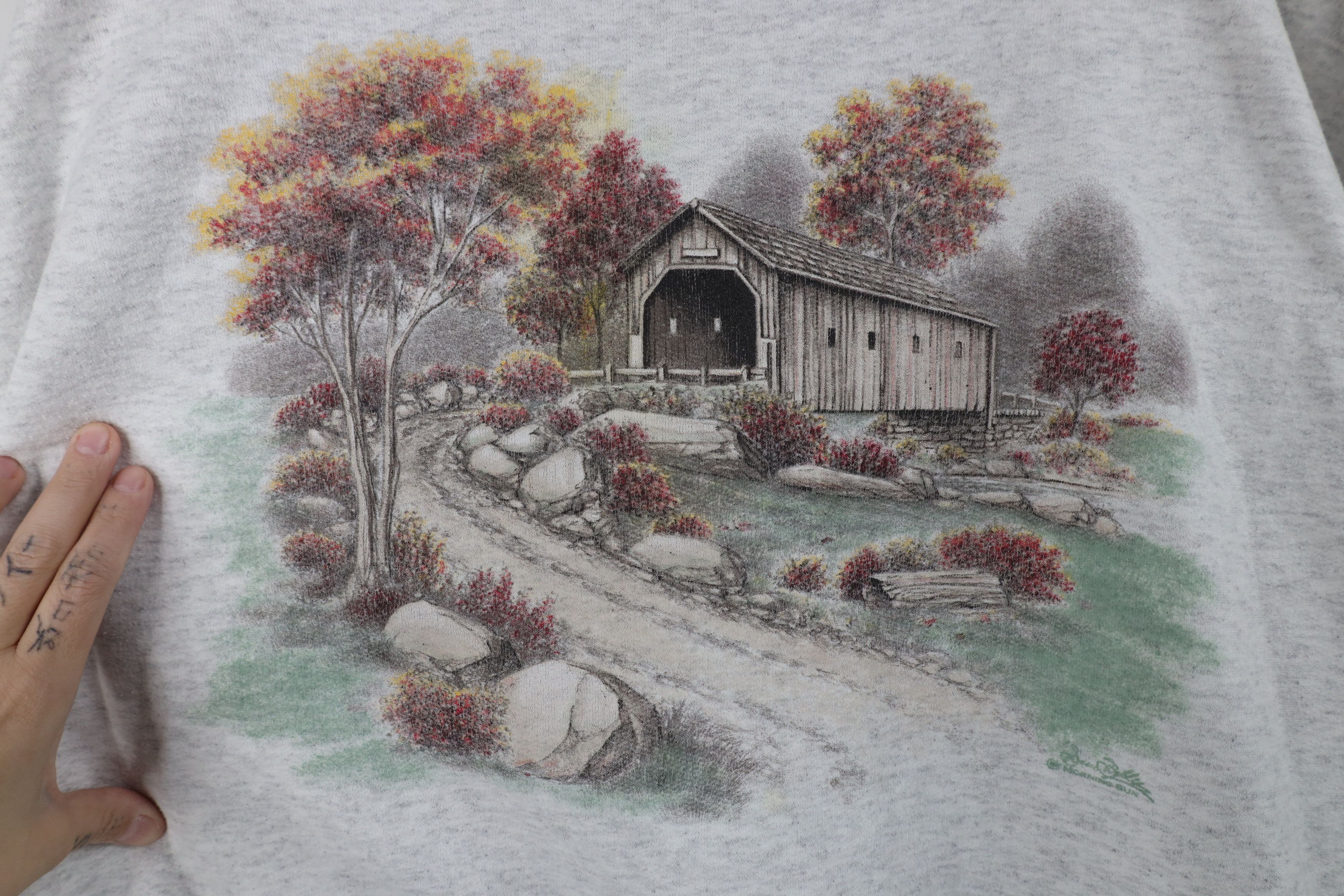 Vintage Vintage 90s Farm Dirt Road Fall Layered Sweatshirt Gray USA Size 3XL / US 20-22 - 4 Thumbnail