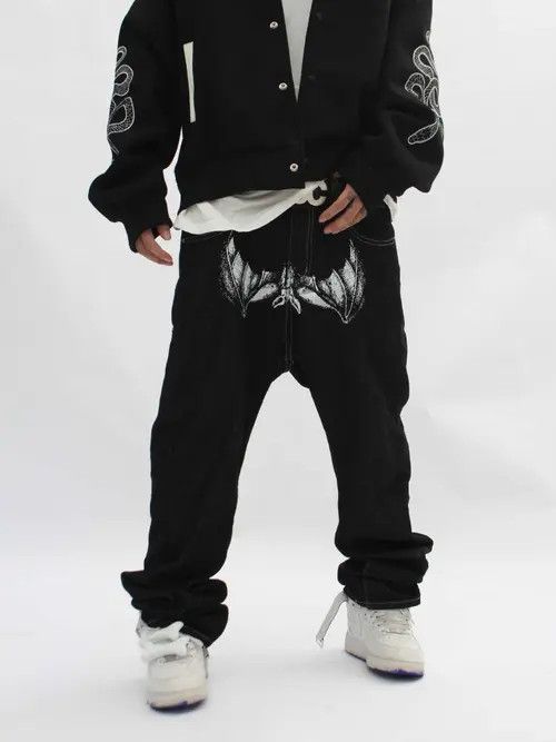 VIBE Street Hip Hop Skull Print Jeans Size US 33 - 6 Thumbnail