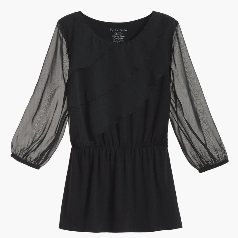 Chicos Chico's Knit Ruffle-Front Black Top Size 1 US M Size M / US 6-8 / IT 42-44 - 2 Thumbnail