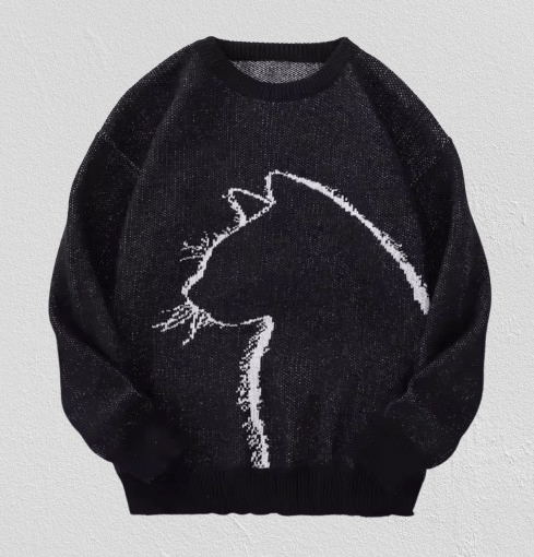 Japanese Brand Street Black Cat Pattern Sweater Jacquard Knit Sweatshirt Size US S / EU 44-46 / 1 - 1 Thumbnail