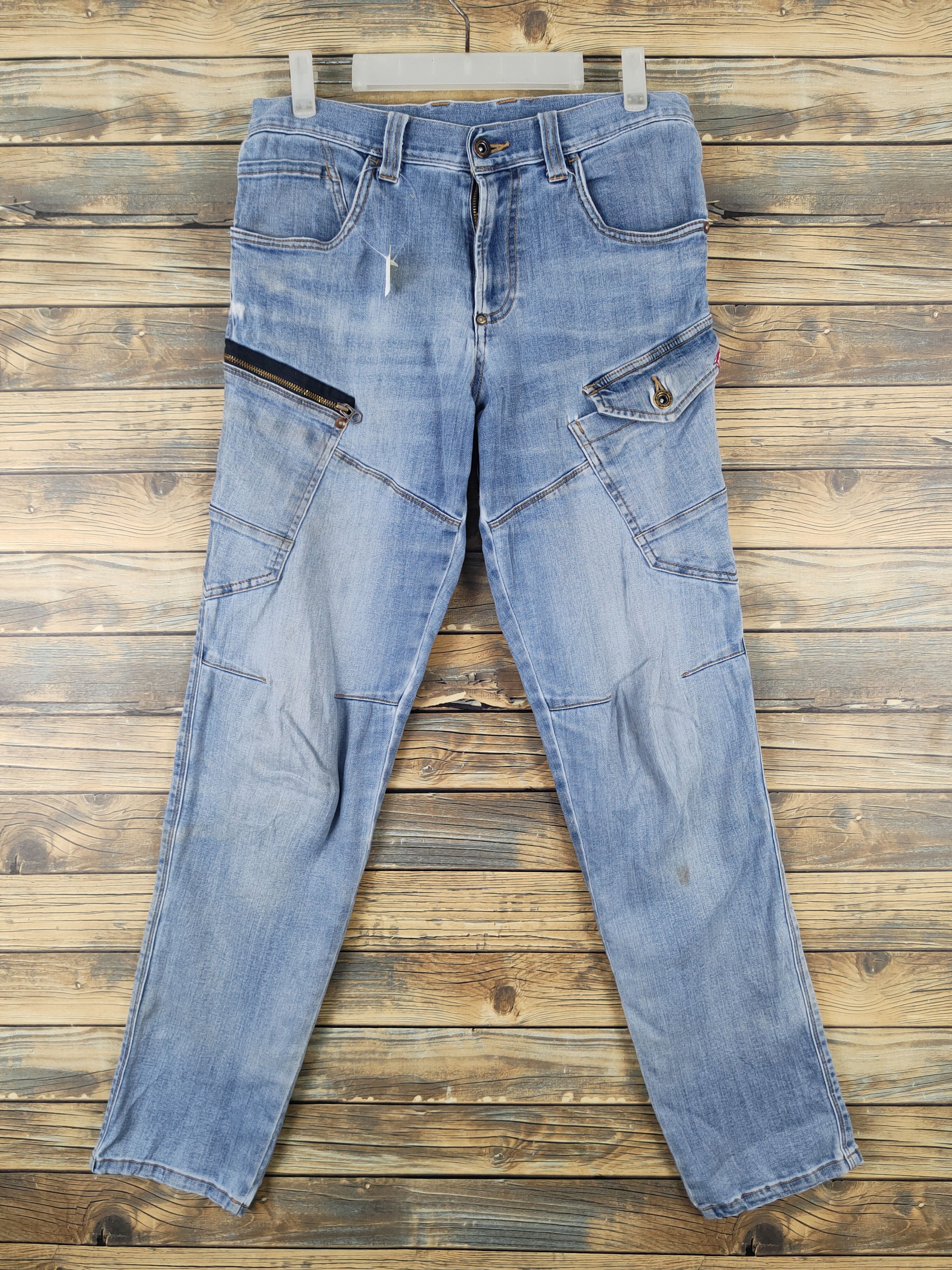 Japanese Brand Burtle Blue Distressed Ripped Soft denim Jeans #W1976 Size US 31 - 1 Thumbnail