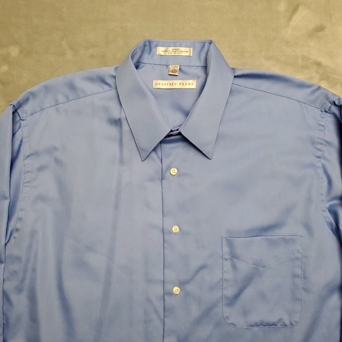 Geoffrey Beene VINTAGE Geoffrey Beene Shirt Men XL 17 Blue Sateen Button Long Sleeve Dress Casual Egypt Size US XL / EU 56 / 4 - 3 Thumbnail