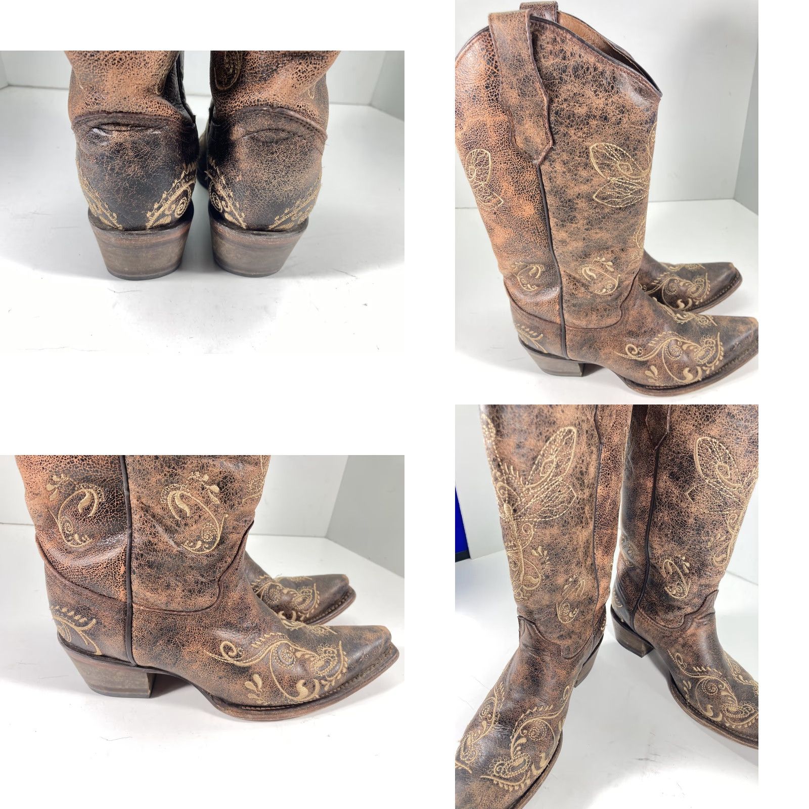 Vintage VINTAGE Circle G Boots Women 7.5 M Brown Leather Floral Western Wedding Snip Toe 5001 Size US 8 / IT 38 - 8 Thumbnail