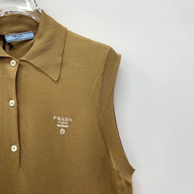 Prada Prada Brown Logo Silk Knit Vest-2506 Size XS / US 0-2 / IT 36-38 - 3 Thumbnail