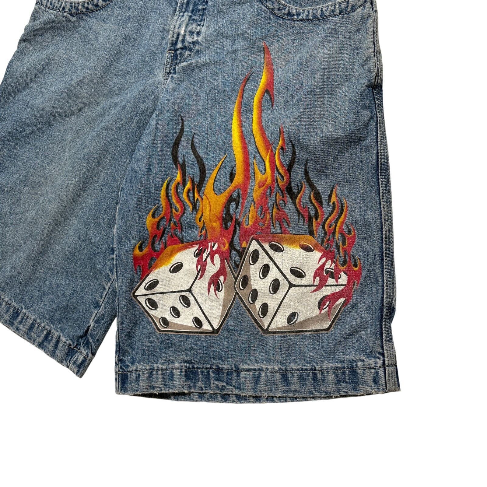 JNCO VTG Y2K 90s 00s JNCO Flaming Dice Blue Jean Shorts Jorts Size US 30 / EU 46 - 2 Thumbnail