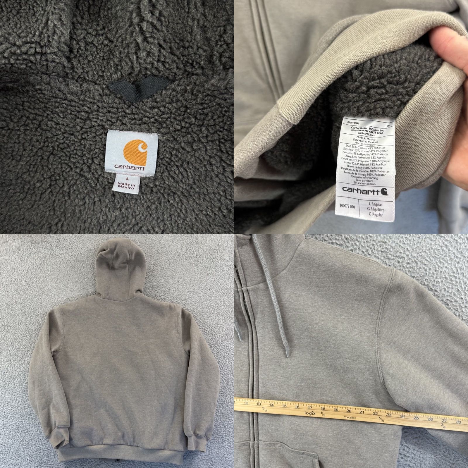 Carhartt Carhartt Hoodie Mens Large Beige Full Zip Fleece Lined Hooded Outdoor Sweatshirt Shirt Size US L / EU 52-54 / 3 - 8 Thumbnail