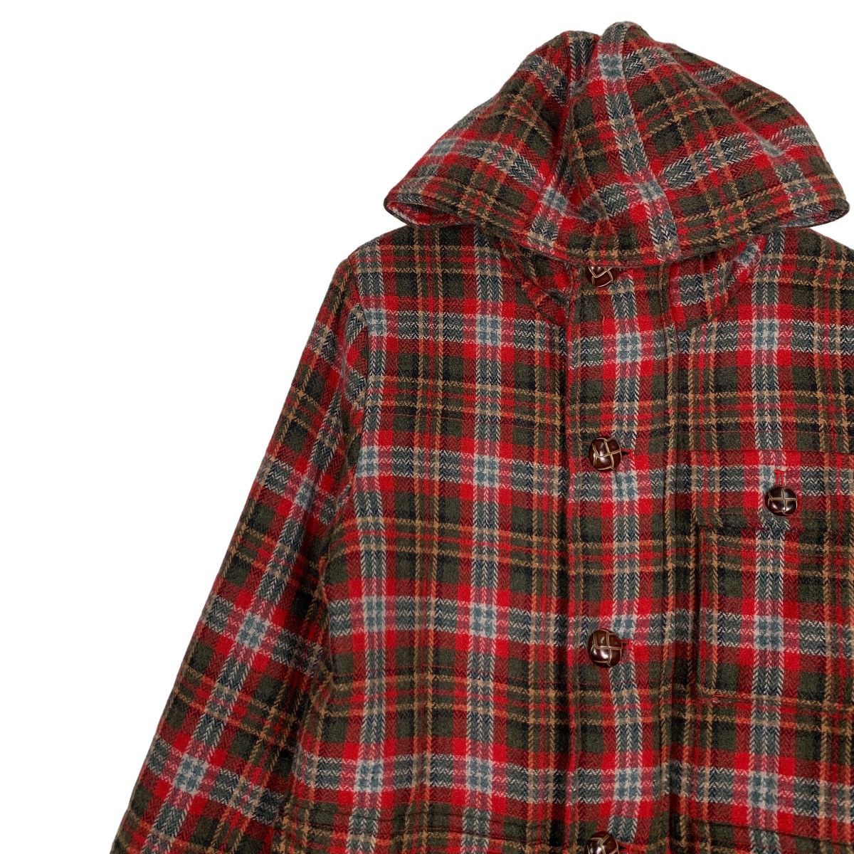Japanese Brand 291295 HOMME Red Tartan Wool Hooded Coat Jacket #1052-C47 Size US M / EU 48-50 / 2 - 6 Thumbnail
