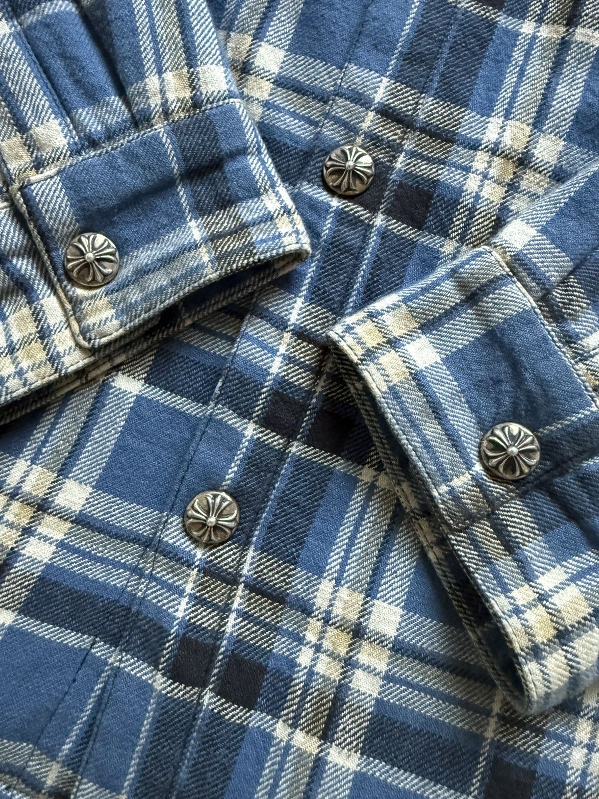 Chrome Hearts PLAID FLANNEL BLUE PADDED JACKET SHIRT Size US XL / EU 56 / 4 - 3 Thumbnail