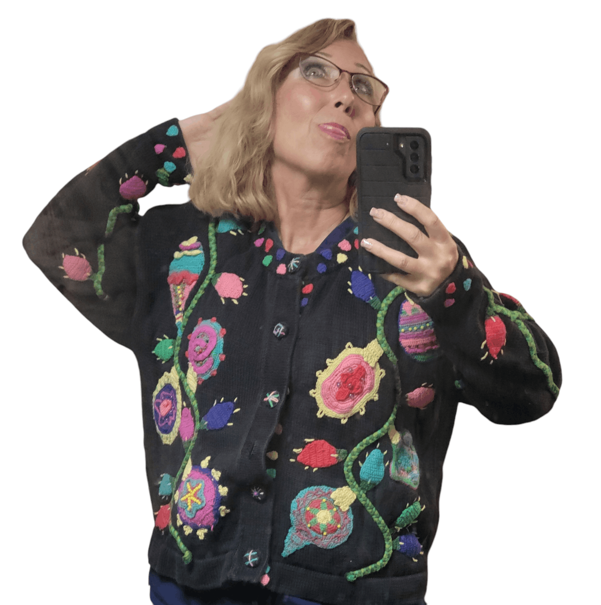 NBDN Nobrandedon Ugly Christmas Sweater Black Crochet Design Offensive Size M / US 6-8 / IT 42-44 - 2 Thumbnail