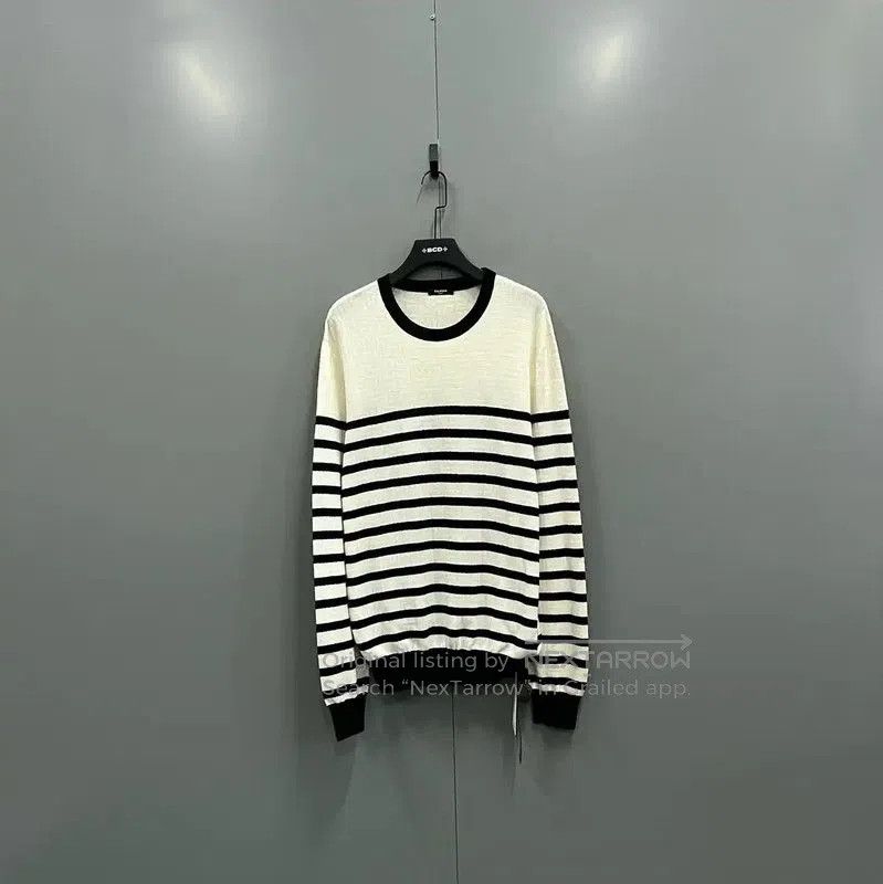 Balmain Balmain White Striped Wool Long Sleeve Sweater . Size L / US 10 / IT 46 - 1 Thumbnail