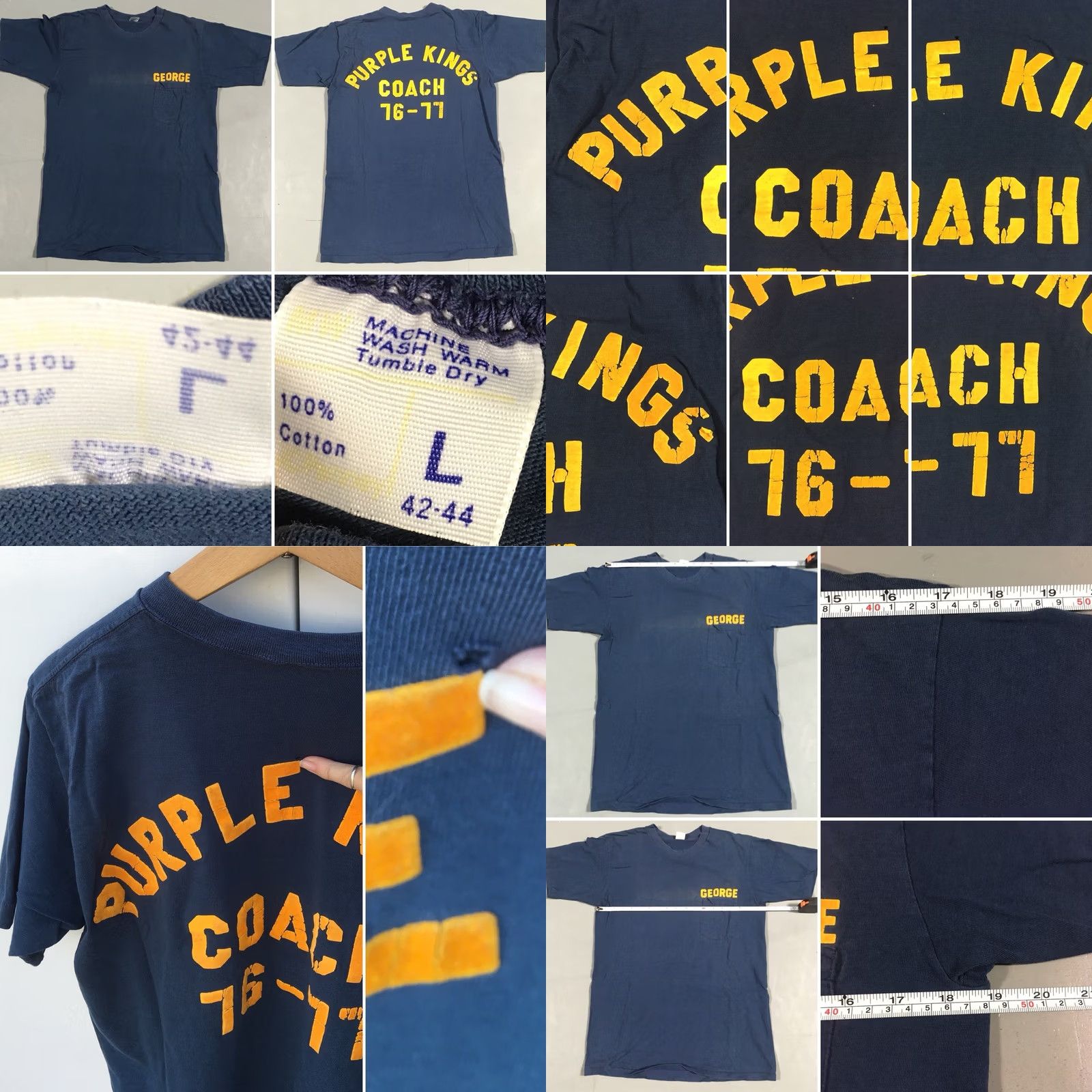 JCPenney VINTAGE GEORGE PURPLE KINGS COACH 76-77 1970s Pocket T Shirt L Blue Mens CK Paint Size US L / EU 52-54 / 3 - 8 Thumbnail