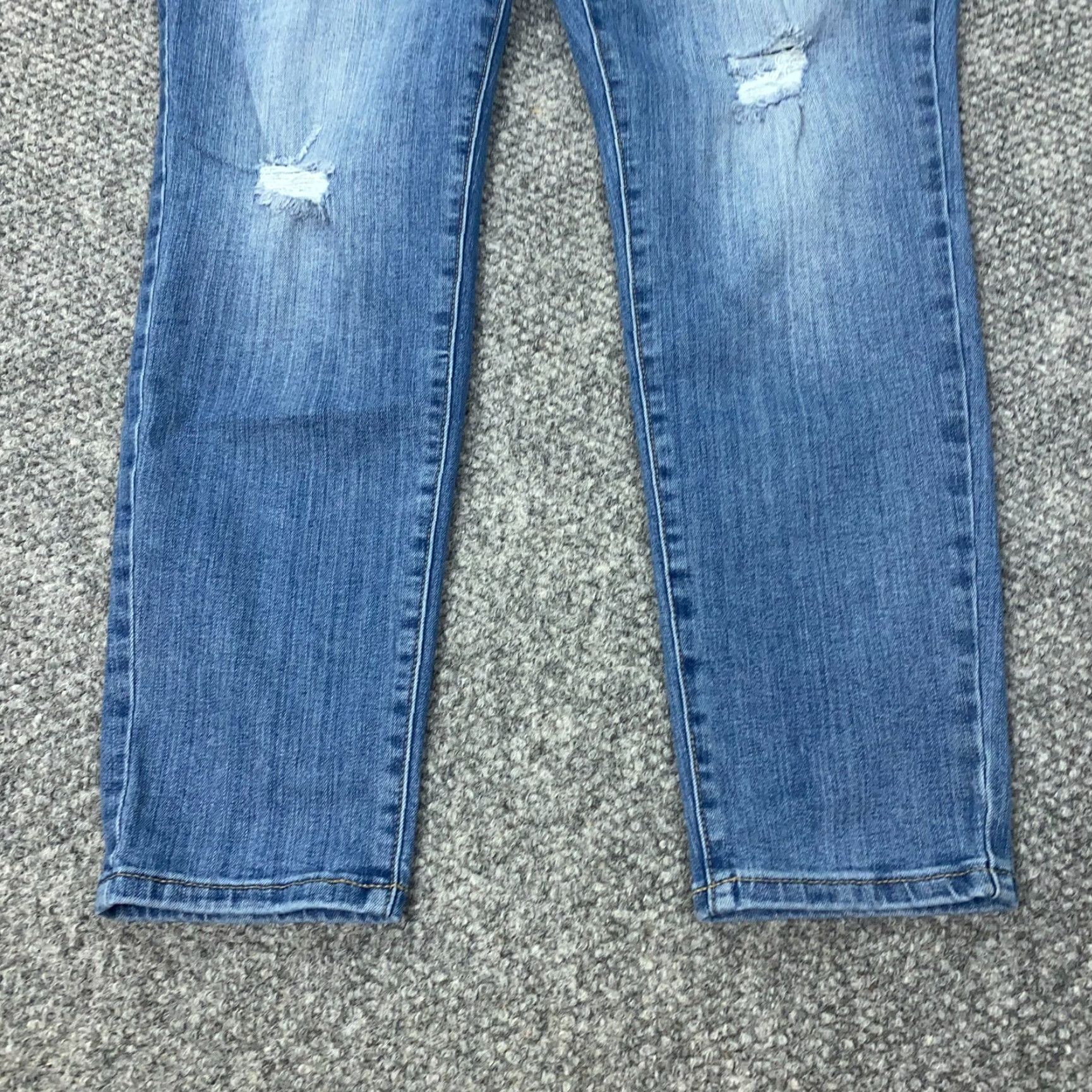Vintage Seven7 Jeans Size 16 Blue Faded Distressed Beaded Mid-Rise Skinny Stretch Womens Size 35" - 6 Thumbnail